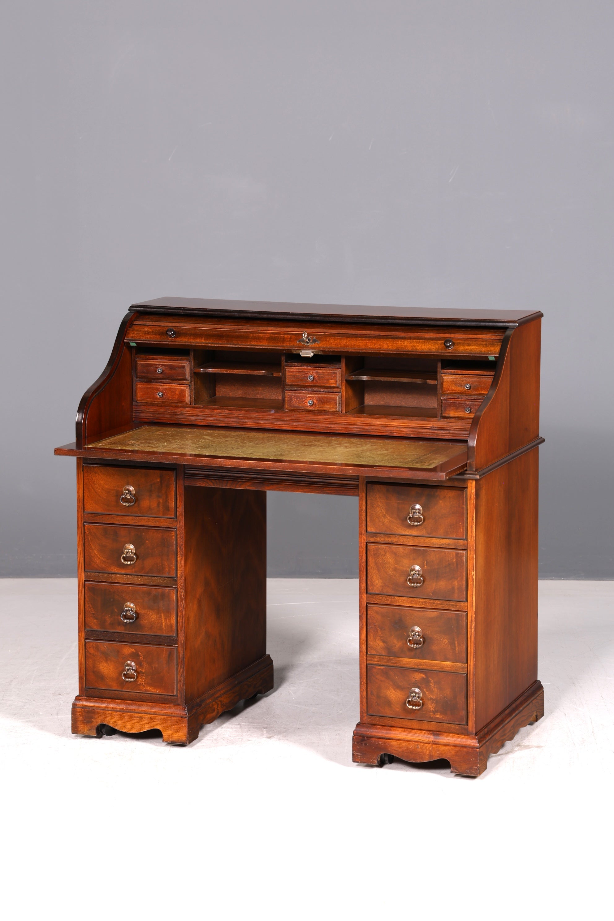 Wunderschöner Englischer Rollladen Schreibtisch Rolltop Desk Sekretär Antik echt Lederauflage Bürotisch Vintage