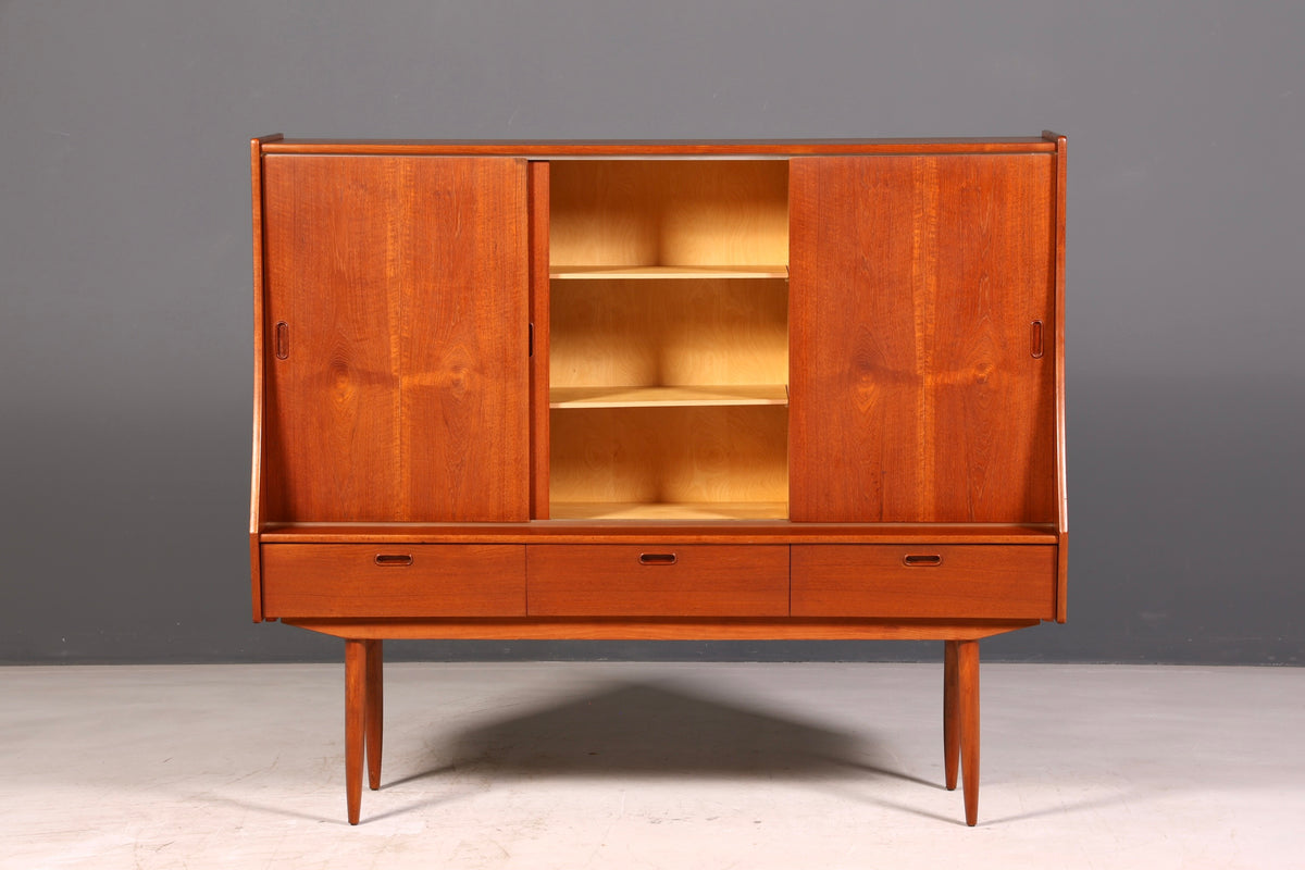 Dreamy mid-century sideboard, teak highboard cabinet, vintage Danish design chest of drawers