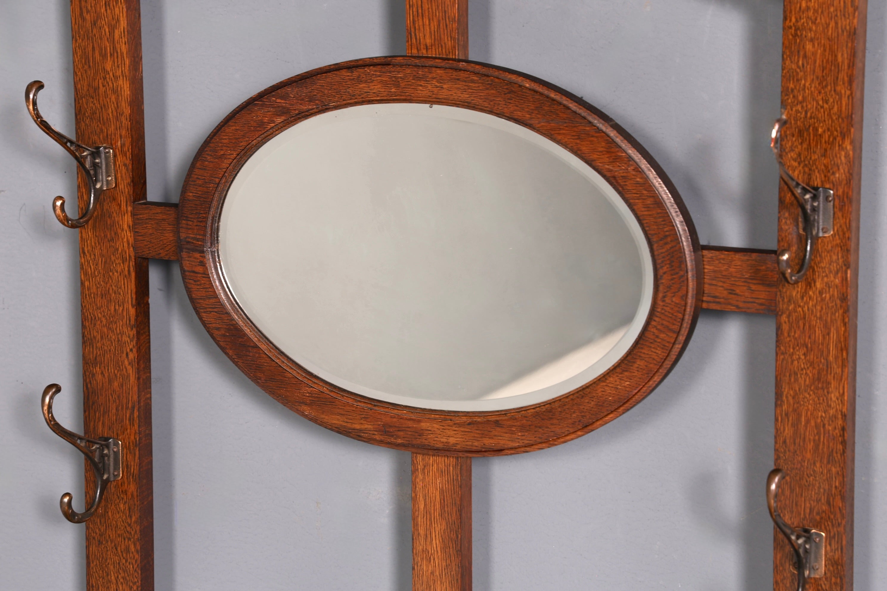 Stunning Art Nouveau hall tree, oak, antique coat rack with mirror, hallway furniture, wall-mounted coat rack
