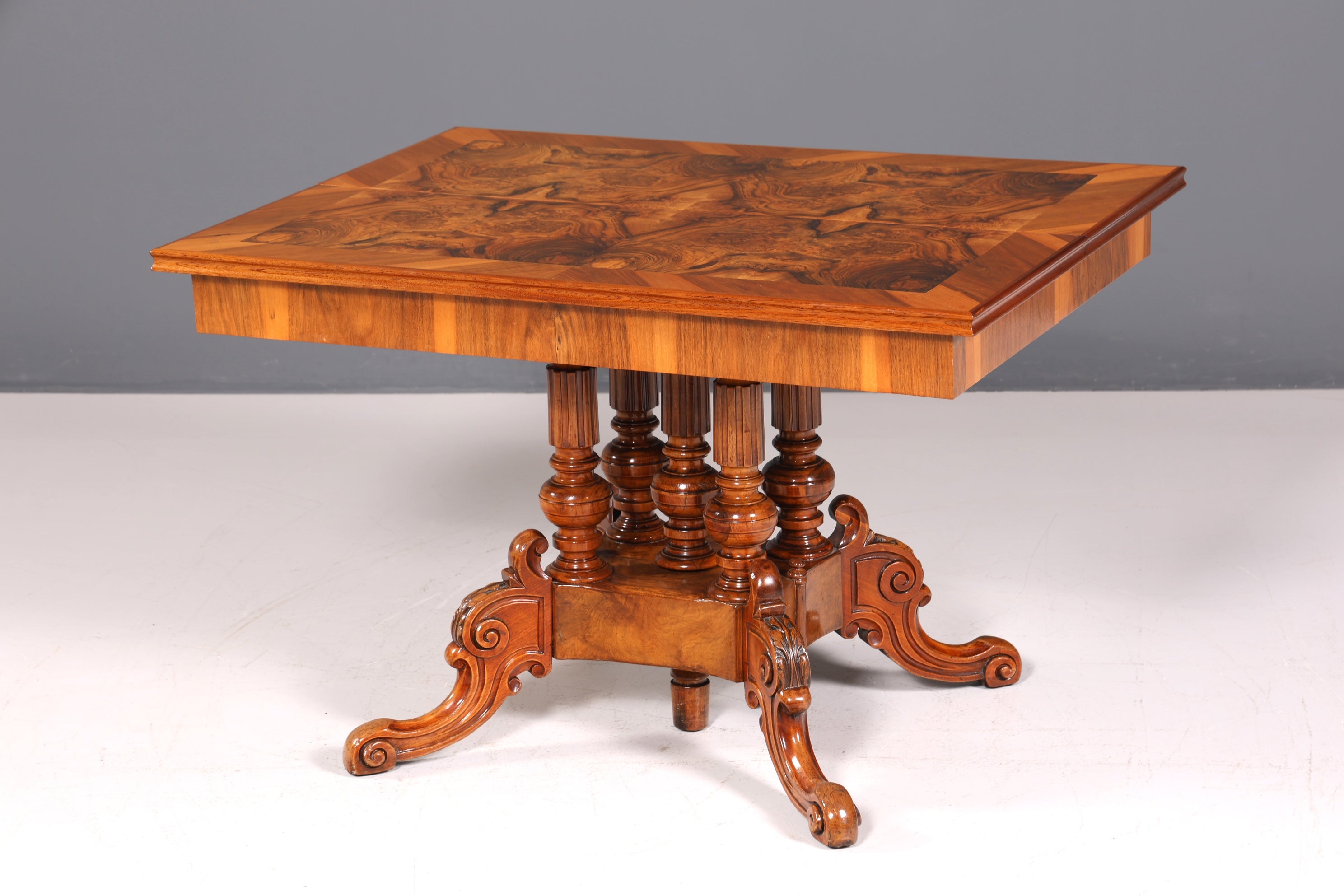 Traumhafter XXL Gründerzeit Tisch Kulissentisch ausziehbarer Louis Philippe Esstisch Wurzelholz Antik