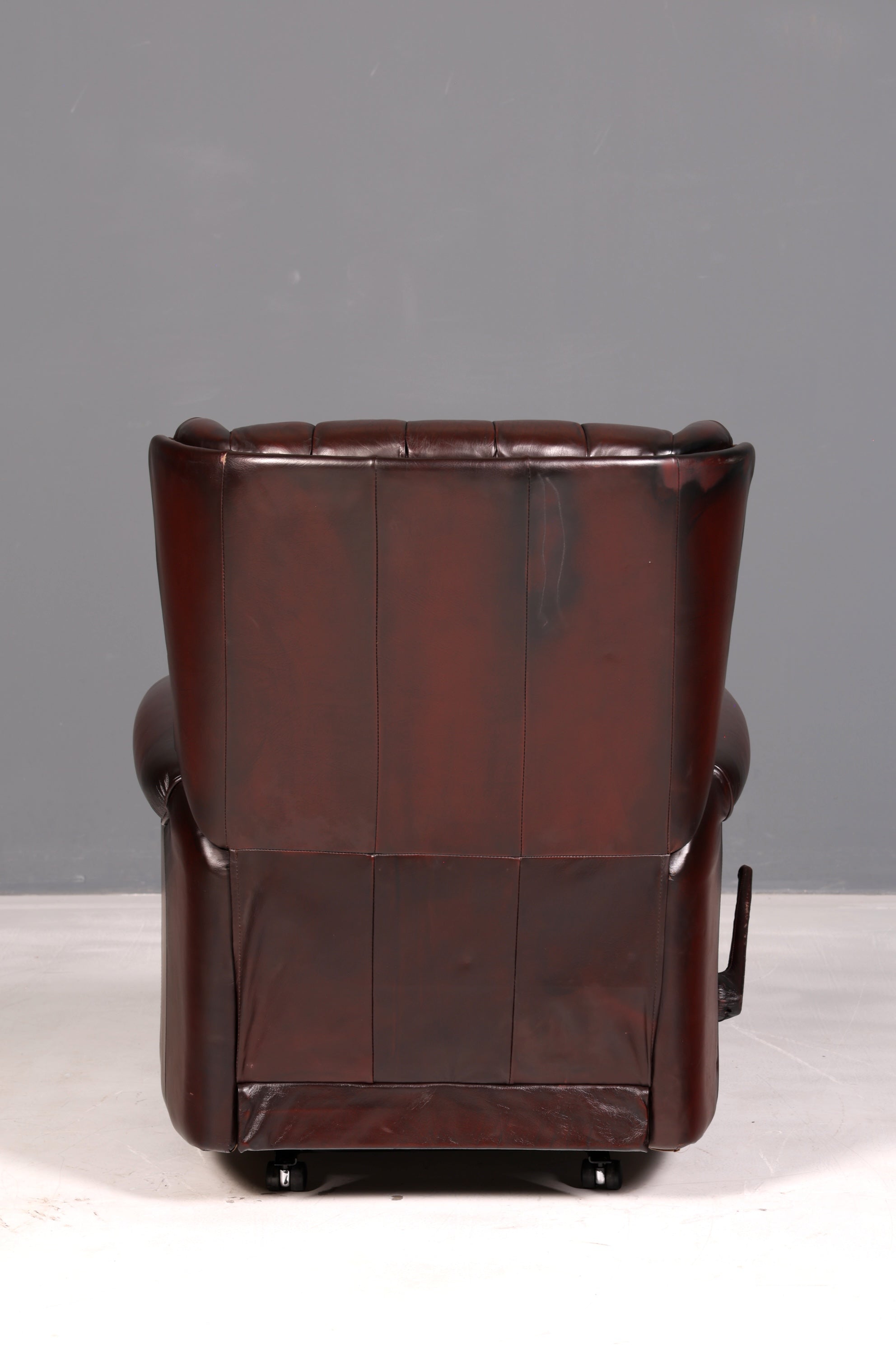 Elegant Chesterfield wingback armchair, recliner, genuine brown leather, TV chair, lounge chair, leather armchair