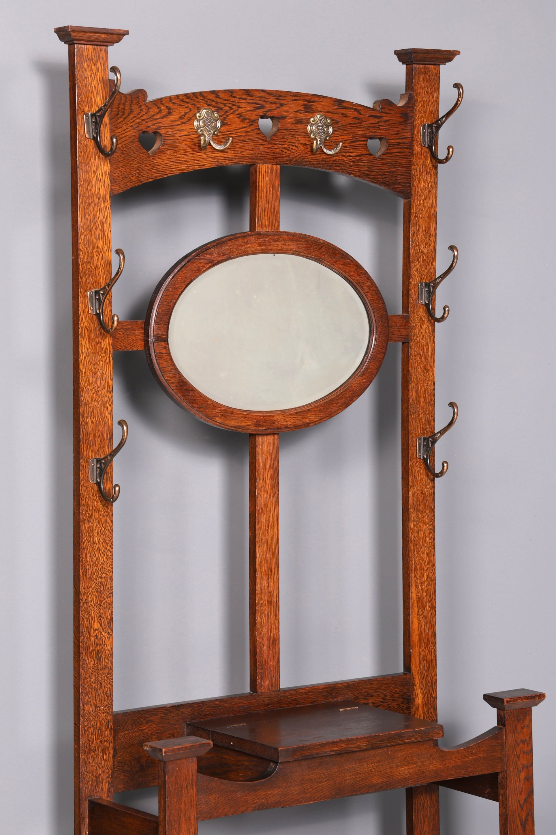 Stunning Art Nouveau hall tree, oak, antique coat rack with mirror, hallway furniture, wall-mounted coat rack
