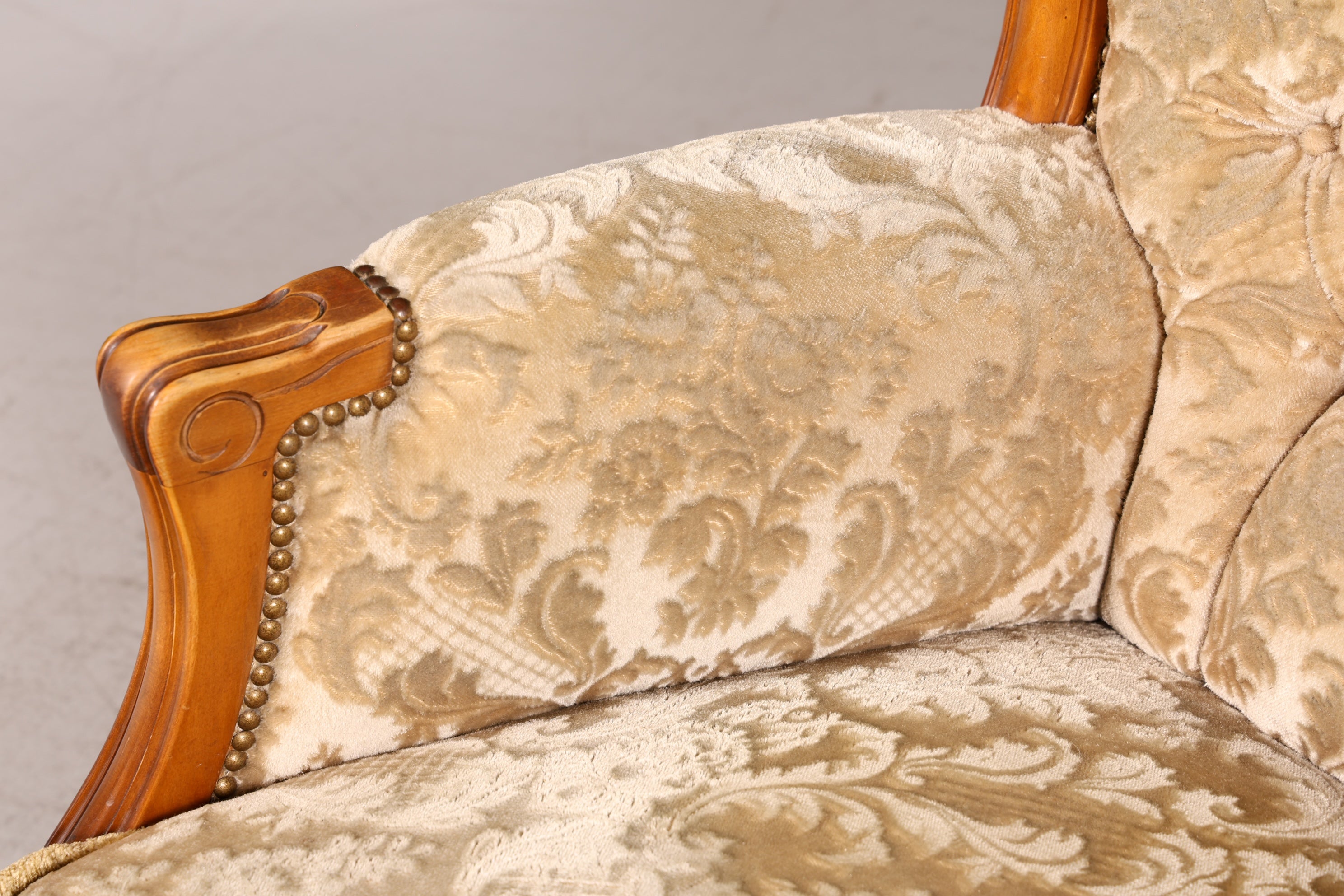 Edler Chippendale Armlehnsessel Barock Stil Sessel Armchair Samt Stoff Antik Vintage