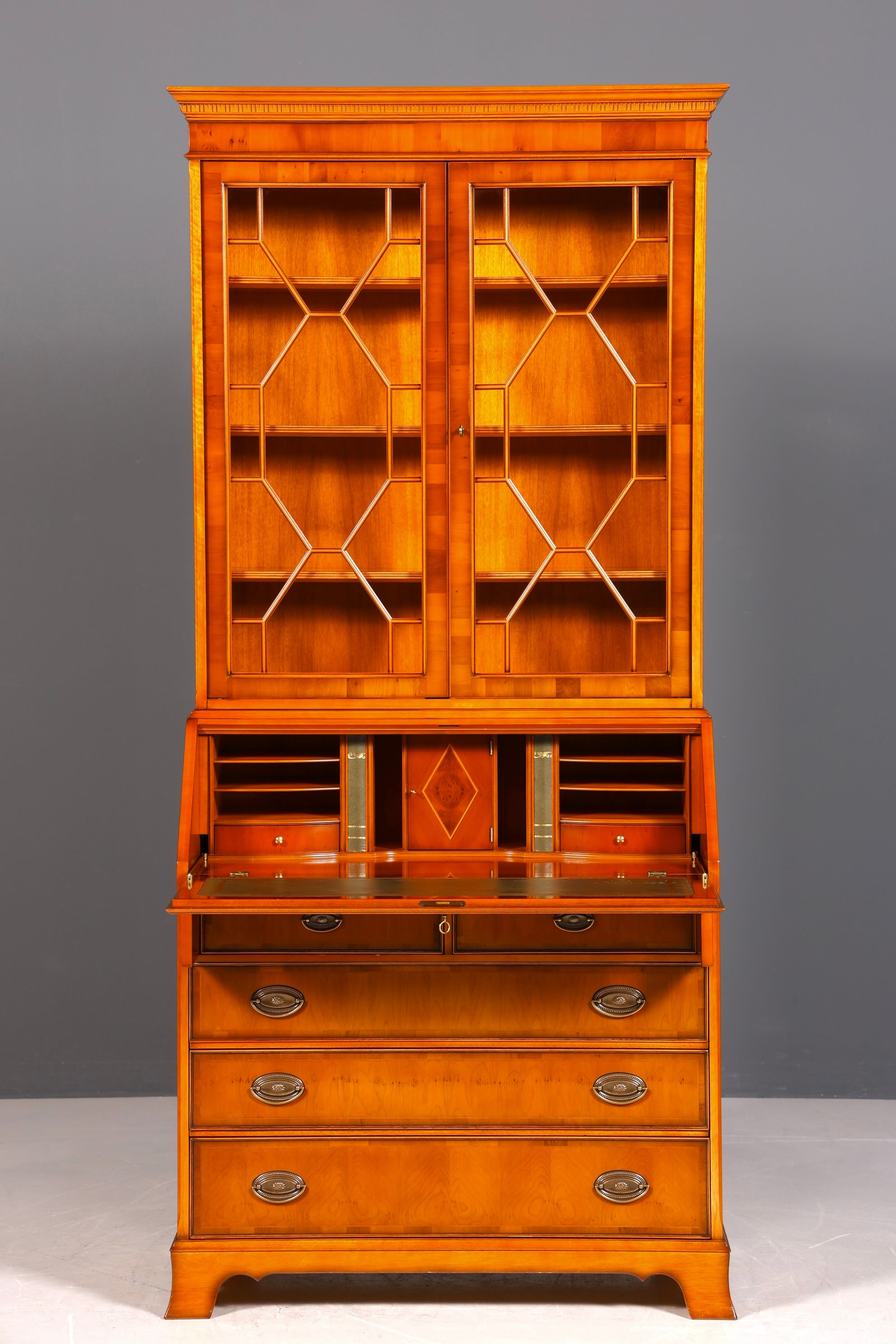 Stilvoller Englischer Sekretär Original Heldense Büro Aufsatzsekretär Eibe Antik 60S Vitrinen Schrank UK