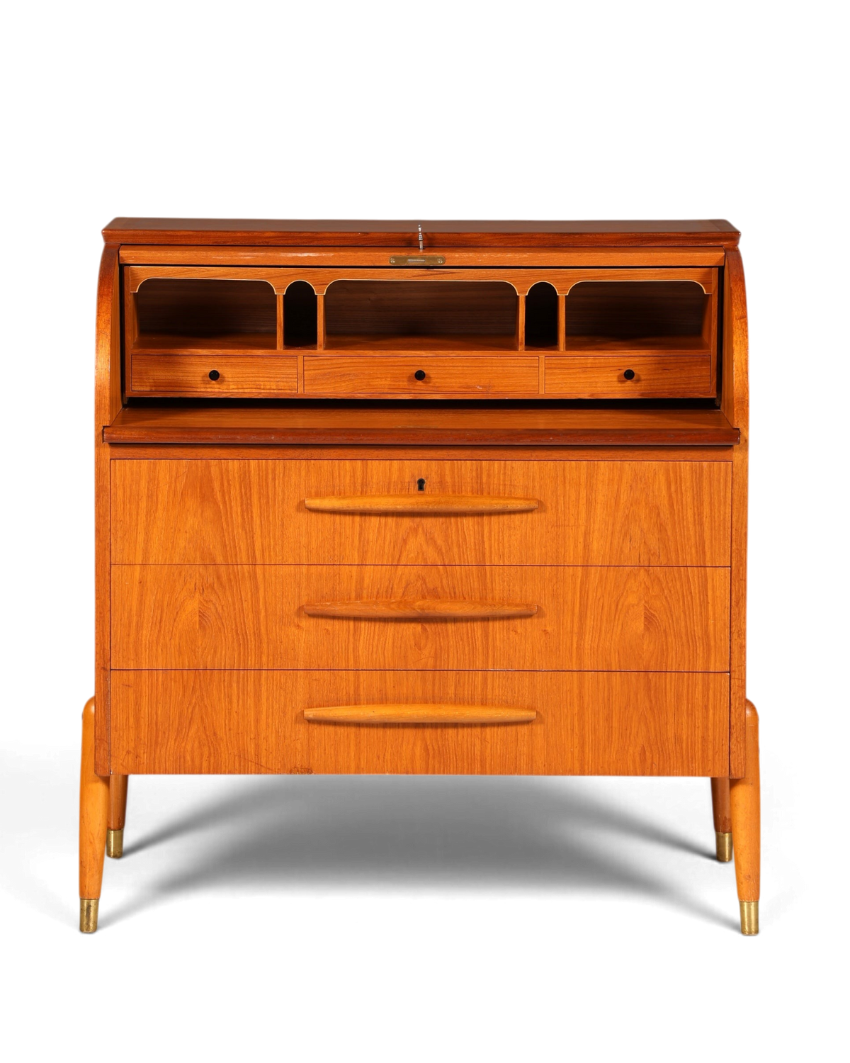 Wunderschöner Mid Century Rollladen Sekretär Schreibkommode Büro Schrank Vintage 60s Holz