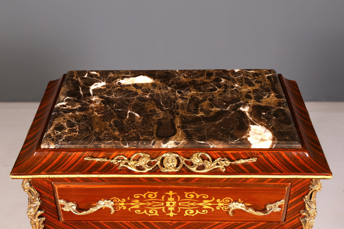 Wunderschönes Barock Stil Louis XV Highboard Marmor Vertiko Intarsien Kommode