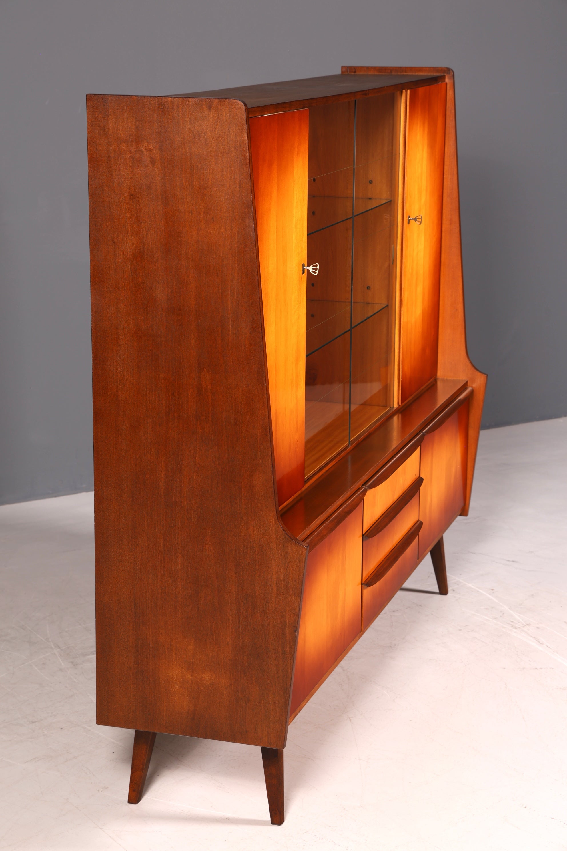 G140 Finish Traumhafter Mid Century Highboard Retro Vitrine 60er Jahre Schrank Kommode