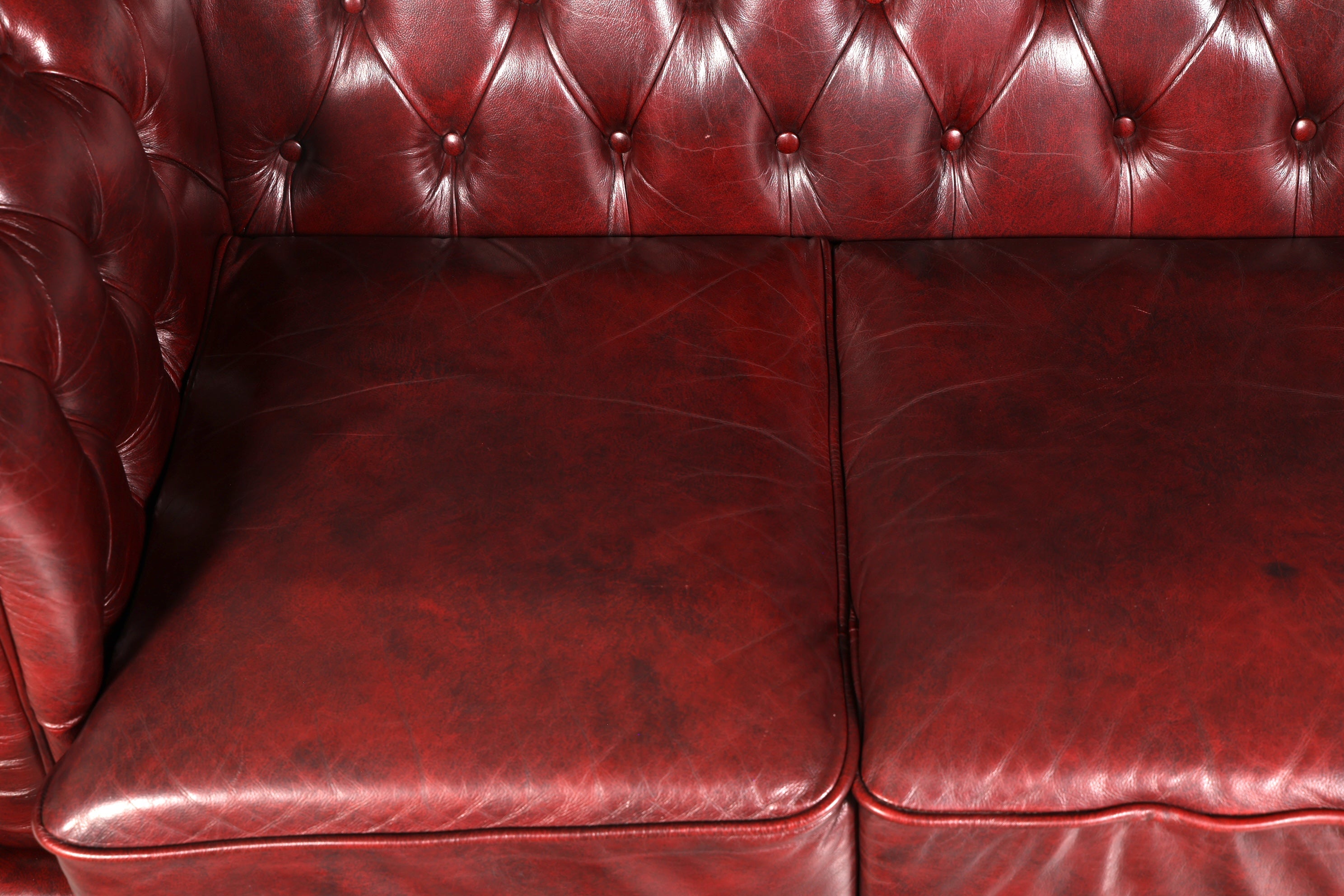 Wunderschönes Original Chesterfield Sofa 3-Sitzer Echtleder Oxblood Couch Englisch Ledersofa Vintage