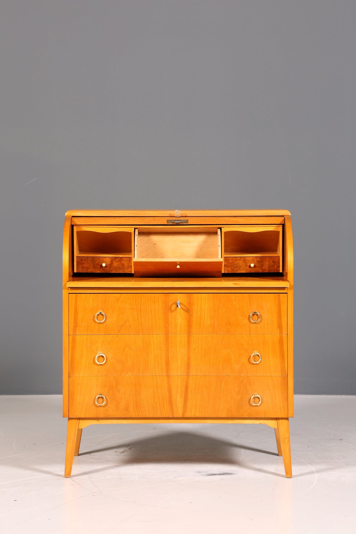 Traumhafter Mid Century Rollladen Sekretär echt Holz Büro Schrank Vintage Schreibkommode