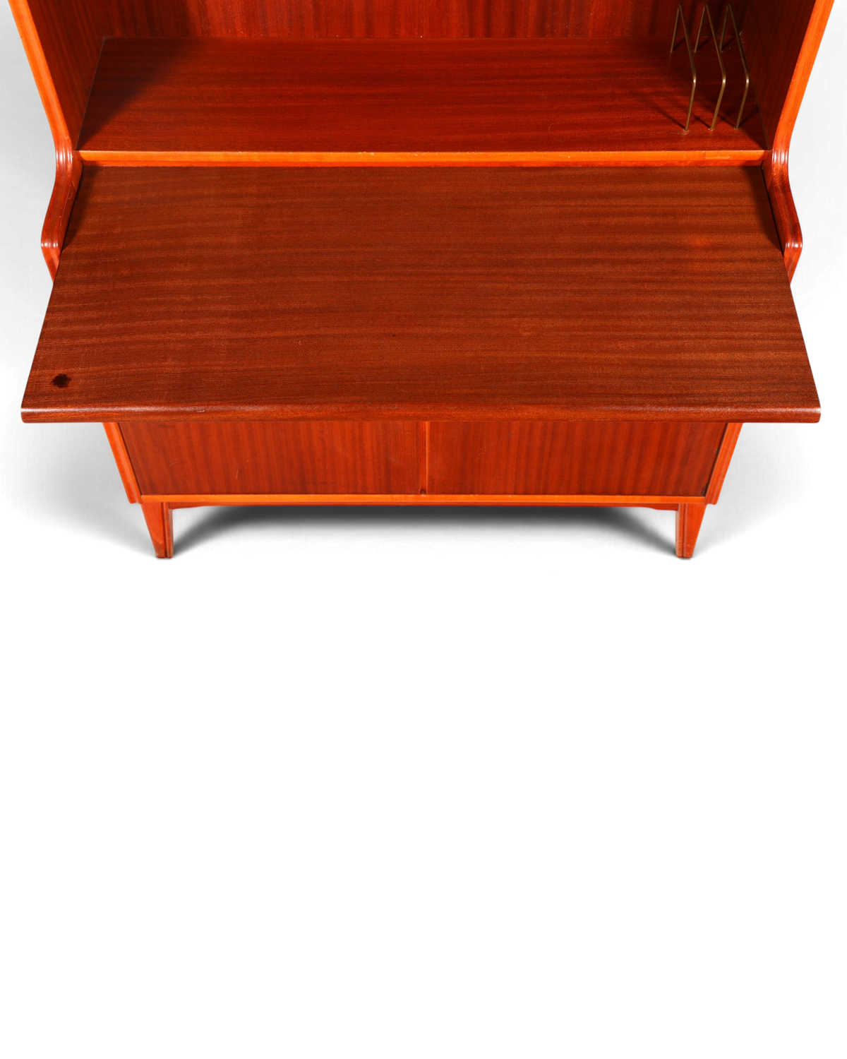 Hauptstadt Möblerei Mid Century sekreter ahşap çalışma yüzeyi ve kitaplık detaylı vintage mobilya
