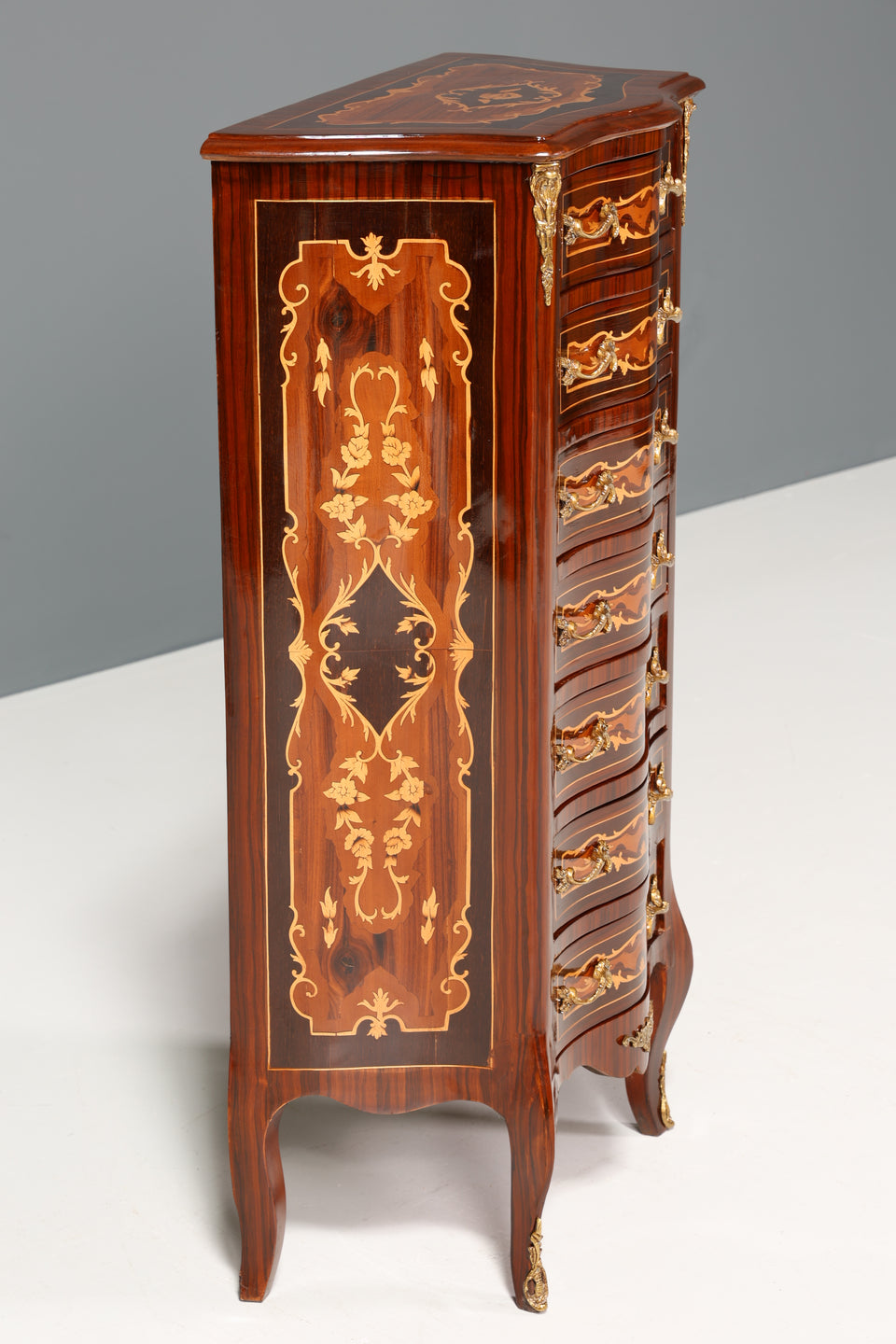 Wunderschönes Barock Stil Louis XV Highboard Intarsien Vertiko Kommode