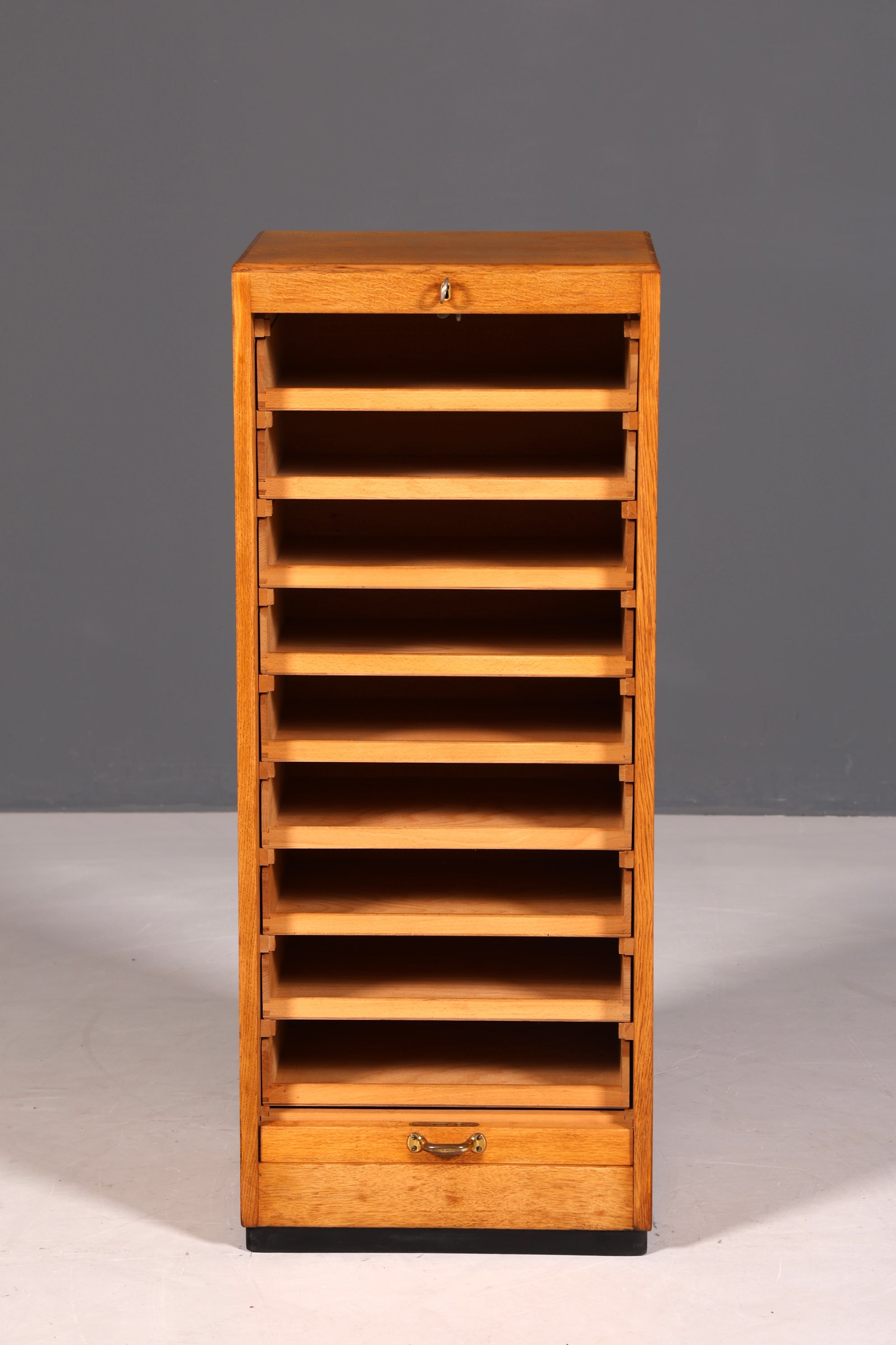 G090 Finish cm Schlichter Mid Century Rollladenschrank Bauhaus Apothekerschrank Art Deco Büro Aktenschrank