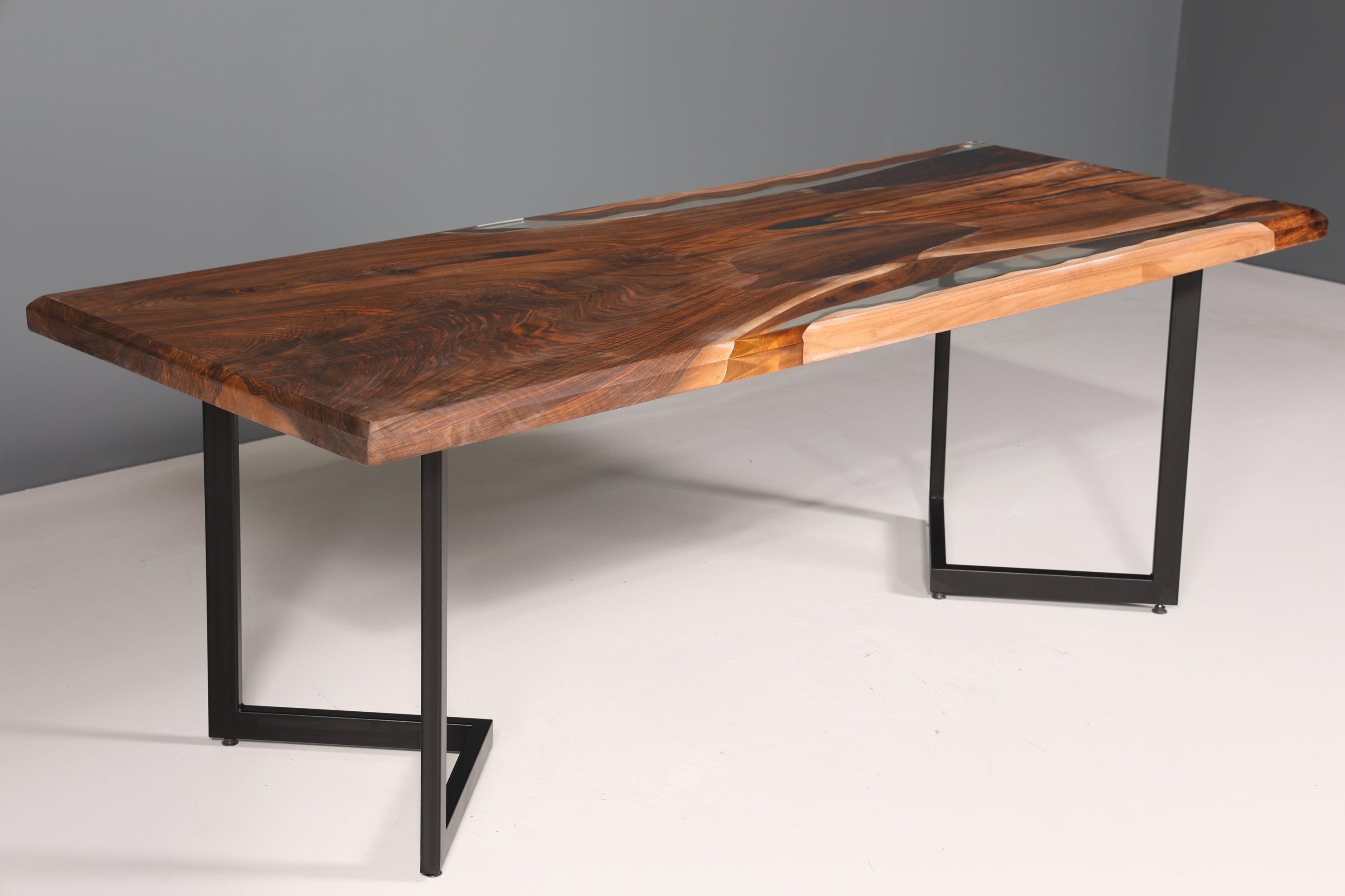 Wunderschöner Epoxidharz Tisch 220-85 cm Epoxy Nussbaum massiv Holz Esszimmer Tisch