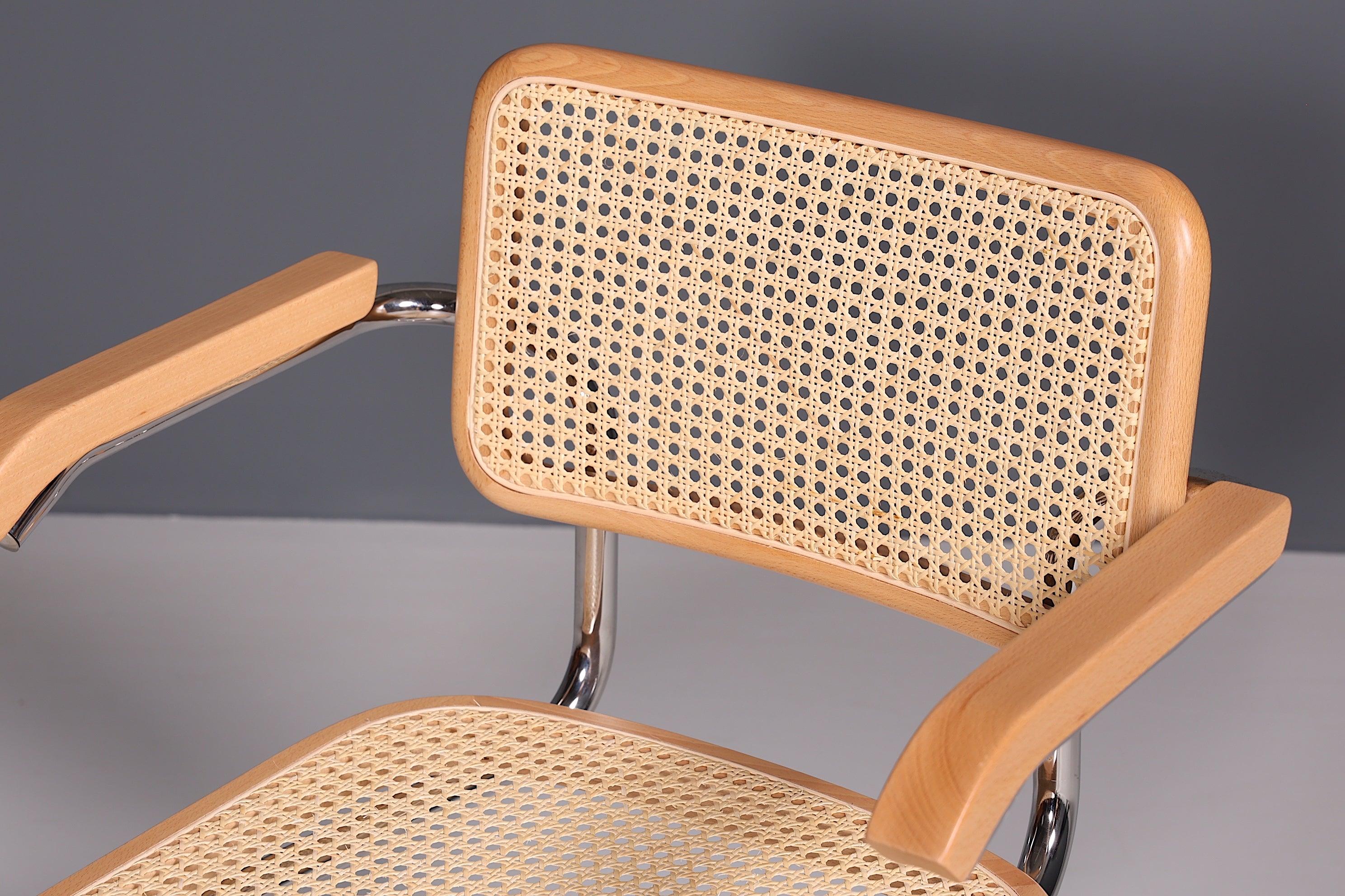 Korbgeflecht Freischwinger Armlehnstuhl "Milano" Made in Italy Beige Wippstuhl Sekretär Stuhl Esszimmer Stuhl