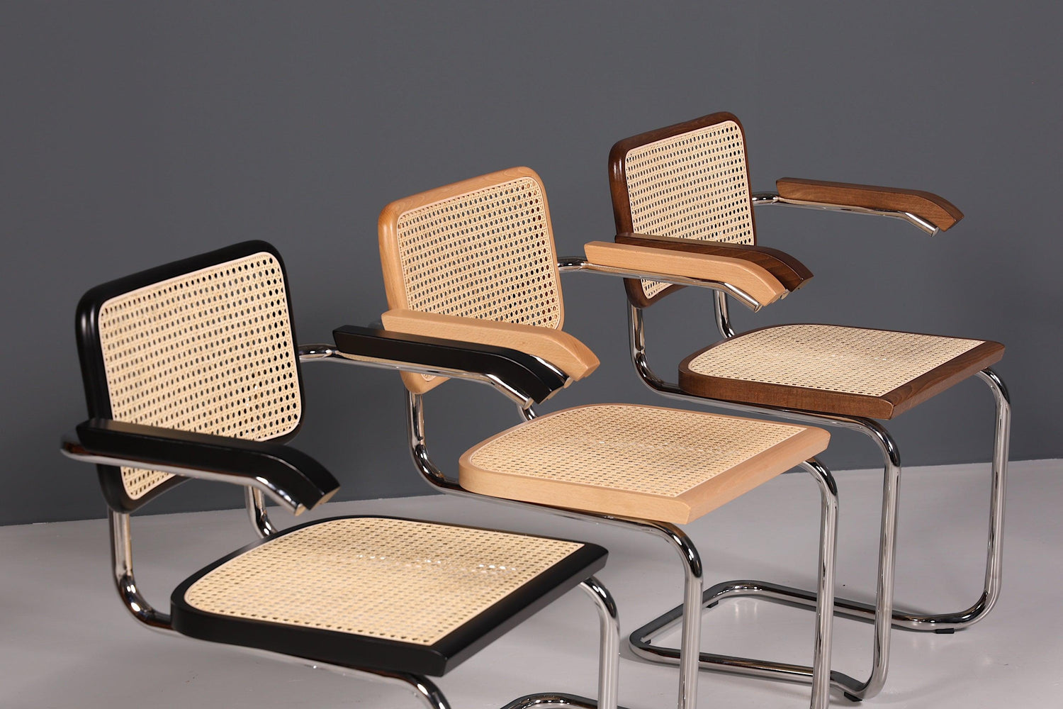 Korbgeflecht Freischwinger Armlehnstuhl "Milano" Made in Italy Braun Küchenstuhl Wippstuhl