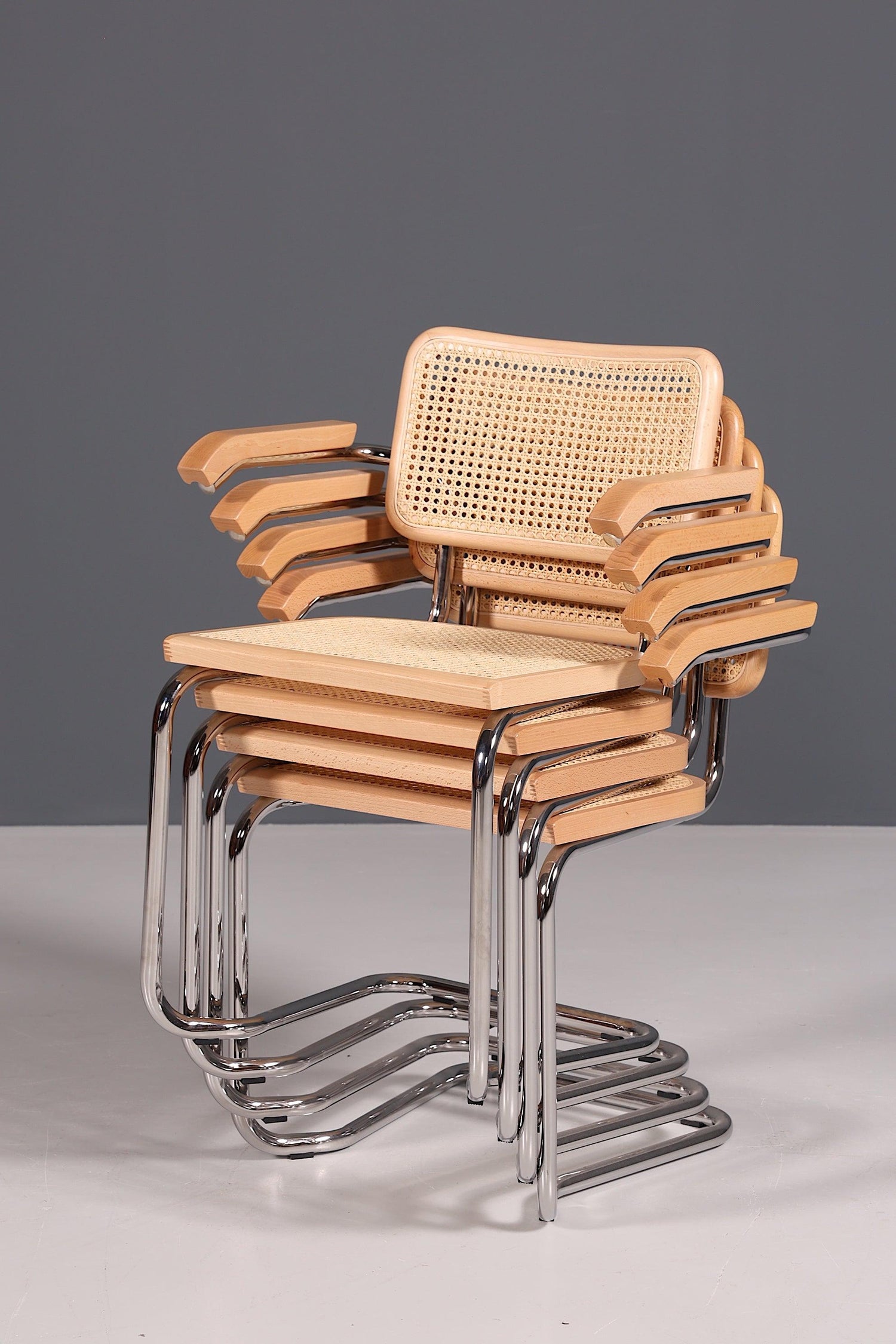 Korbgeflecht Freischwinger Armlehnstuhl "Milano" Made in Italy Beige Wippstuhl Sekretär Stuhl Esszimmer Stuhl