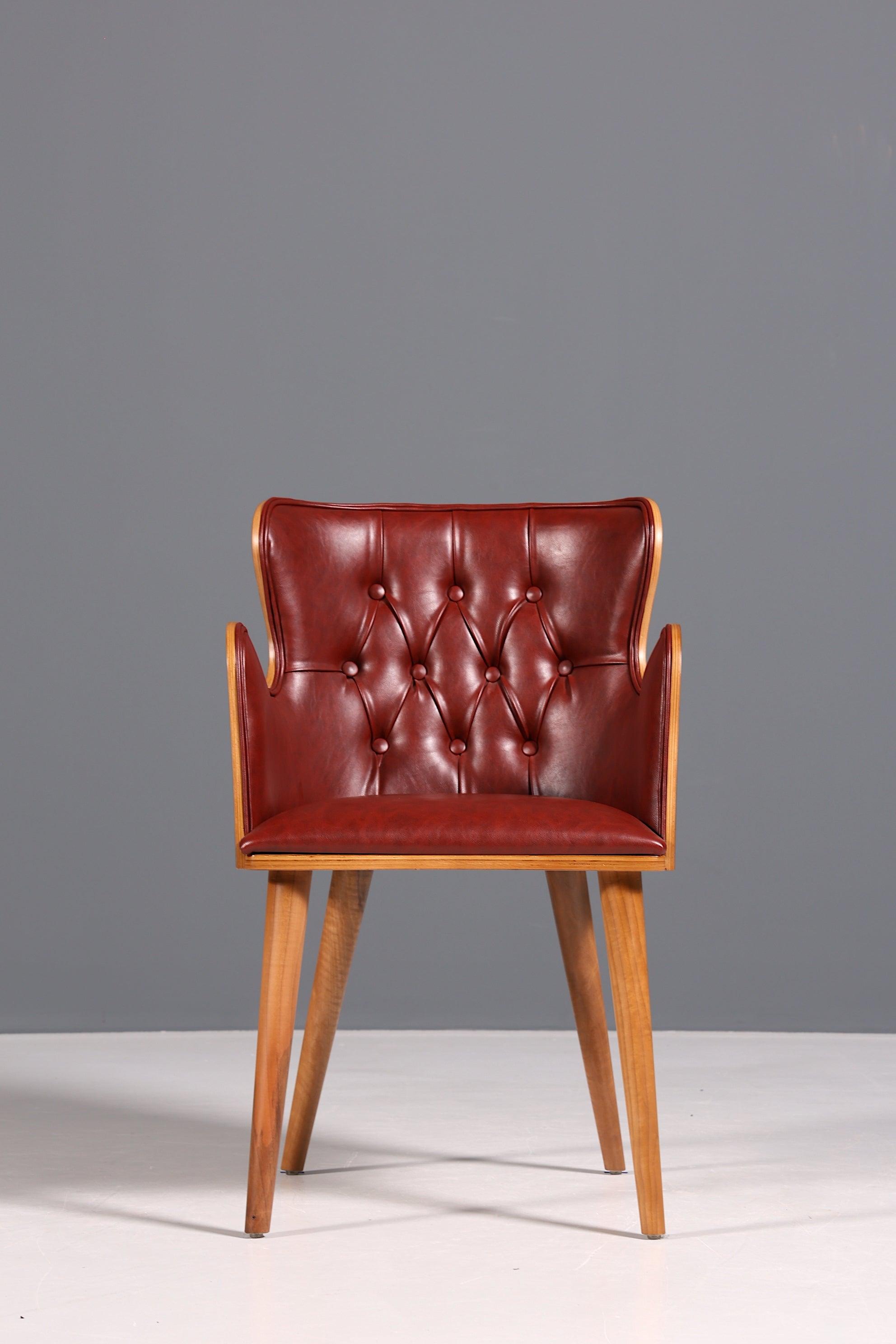 Wunderschöner Chesterfield Stil Stuhl "León Red" Armlehnstuhl Nussbaum Esszimmerstuhl Sekretär Stuhl