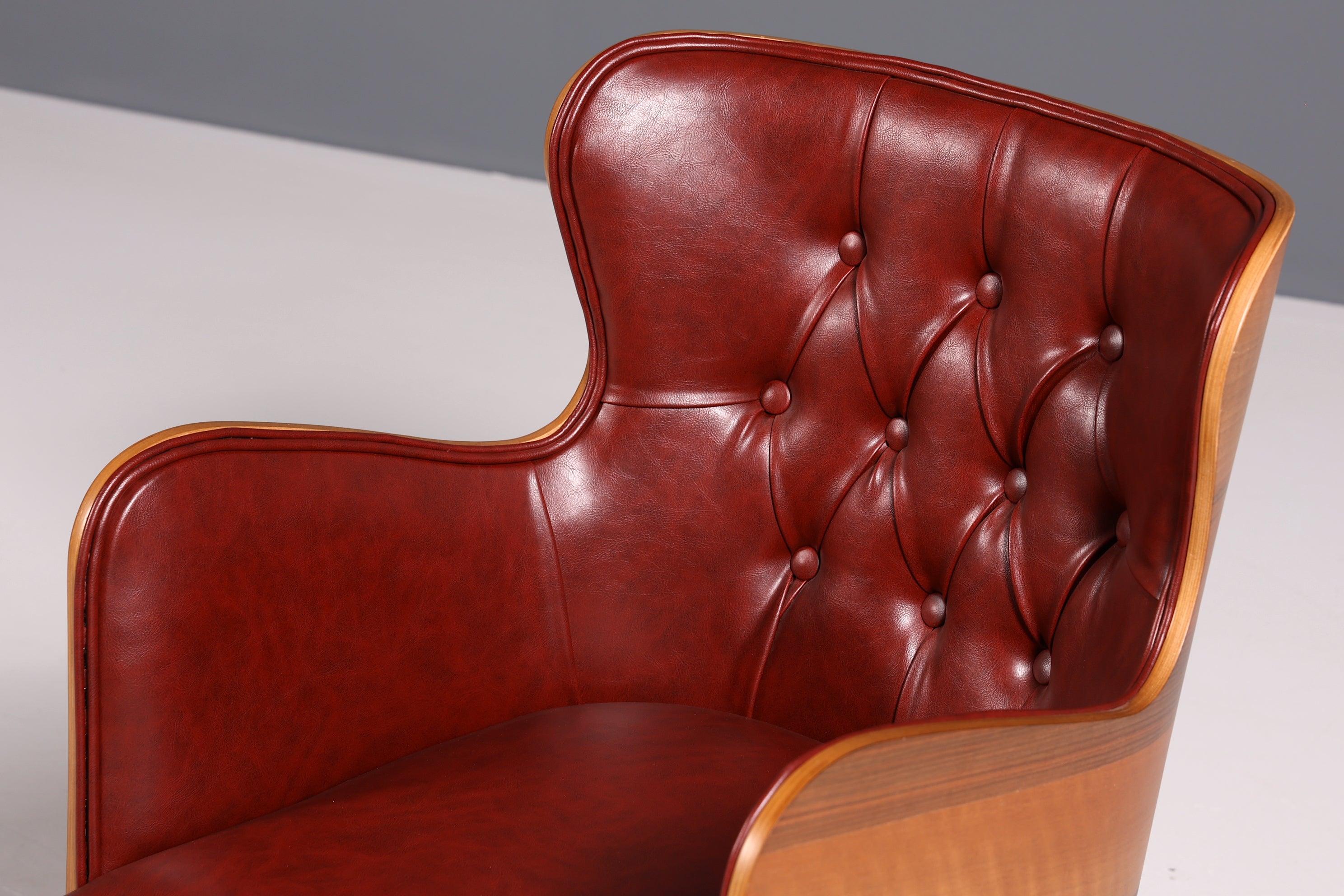 Wunderschöner Chesterfield Stil Stuhl "León Red" Armlehnstuhl Nussbaum Esszimmerstuhl Sekretär Stuhl