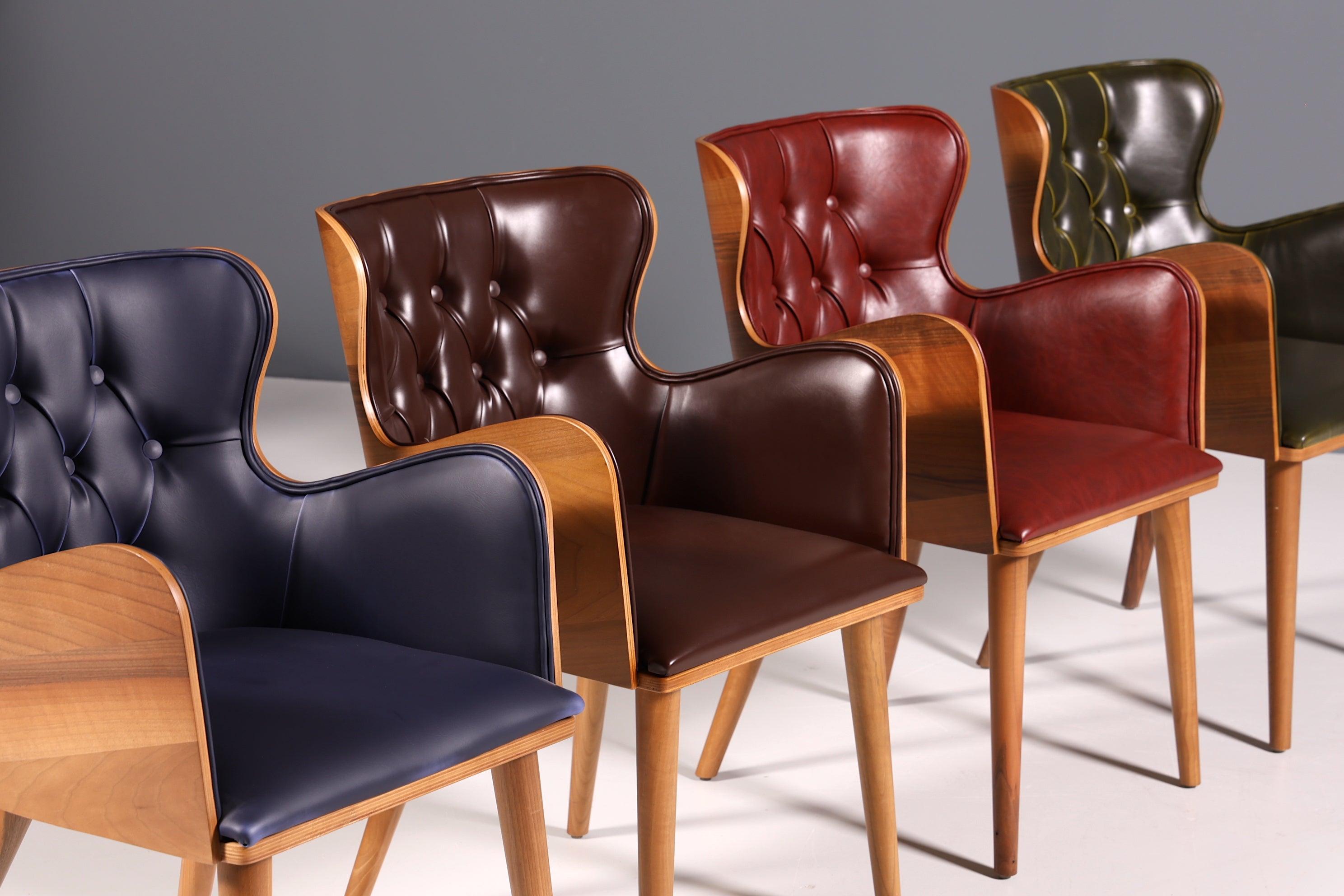 Wunderschöner Chesterfield Stil Stuhl "León Red" Armlehnstuhl Nussbaum Esszimmerstuhl Sekretär Stuhl