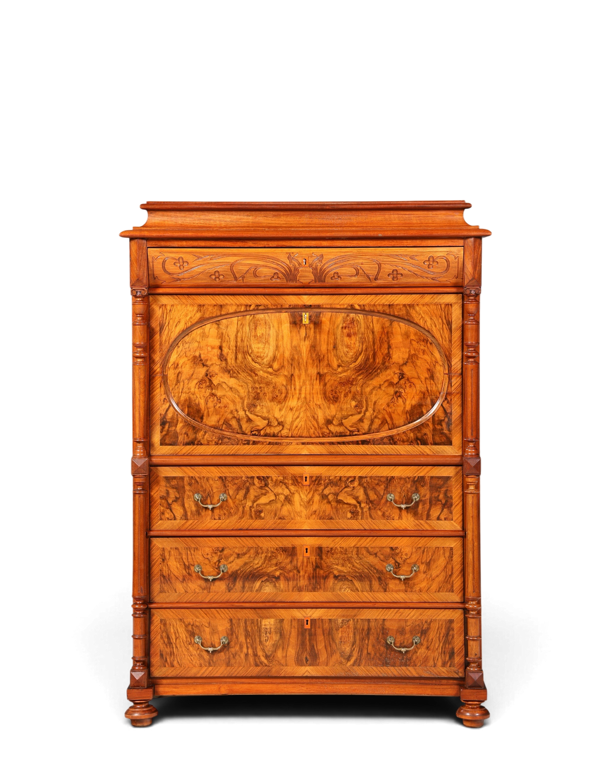 Traumhafter Louis Philippe Sekretär um 1870 Vertiko Nussbaum Highboard Kommode Sekretär Schrank