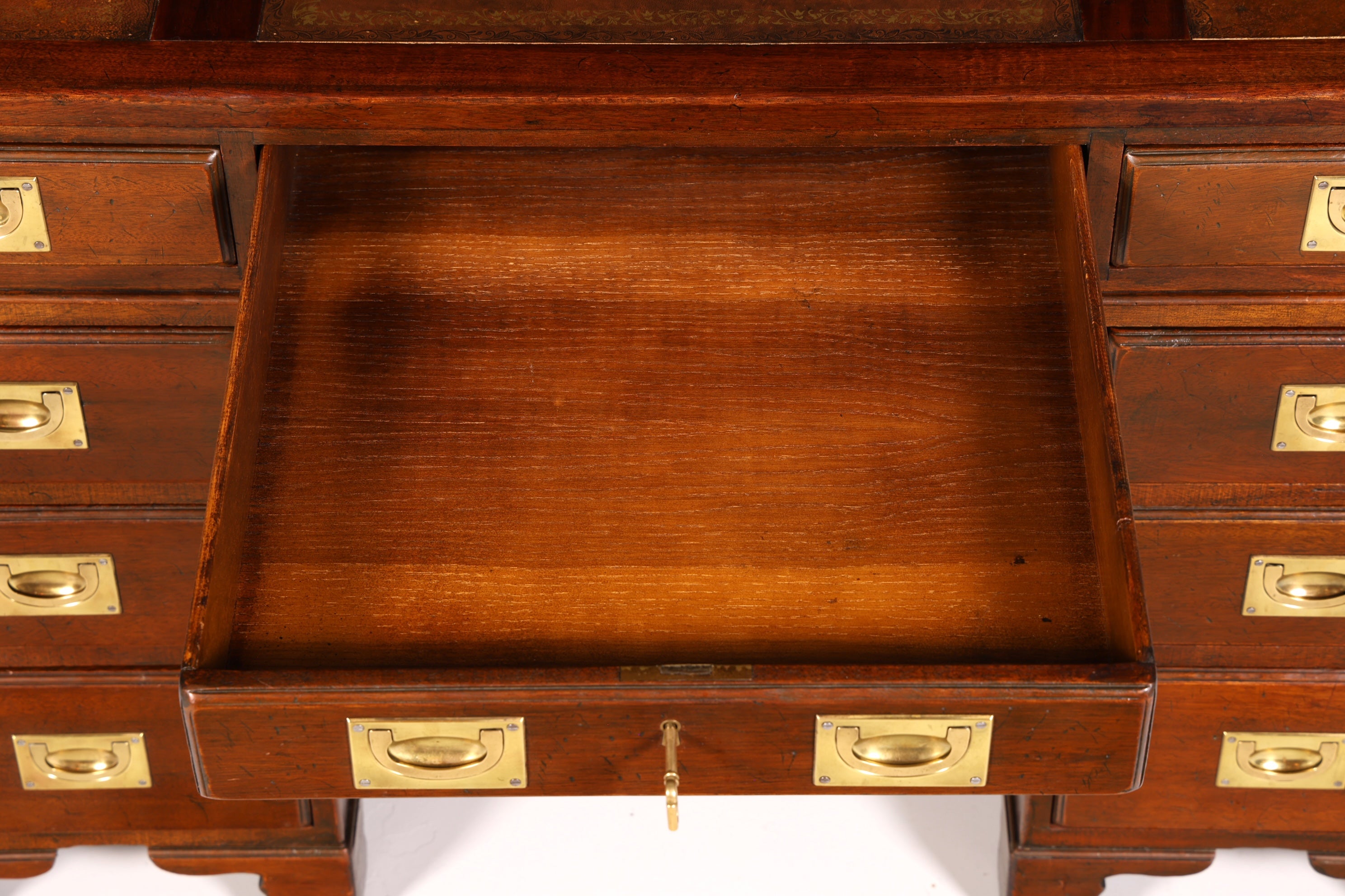 Edler Englischer Schreibtisch Military Chest Echt Lederauflage Bürotisch Office Table Maritim Antik Vintage