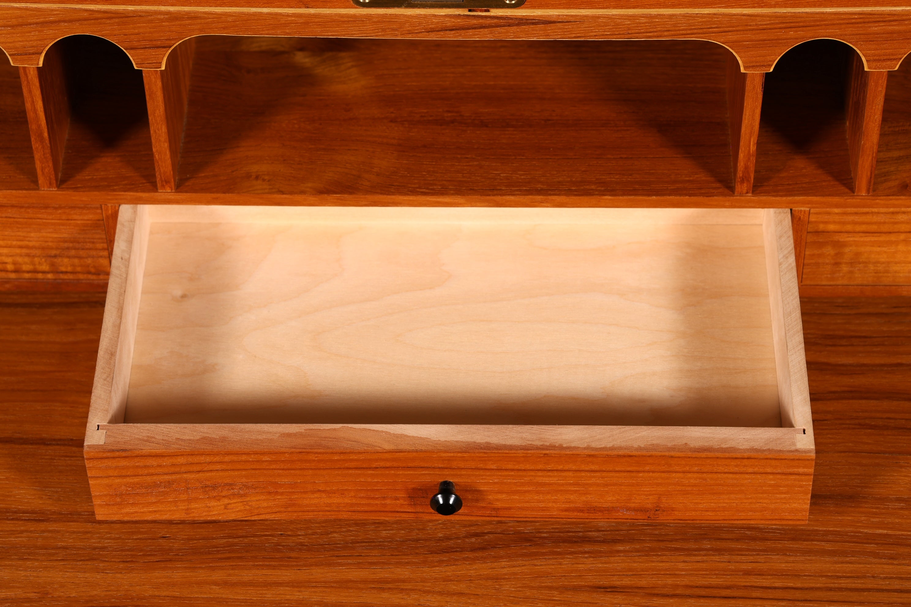 Beautiful mid-century roll-top writing bureau, desk, office cabinet, vintage 1960s wood