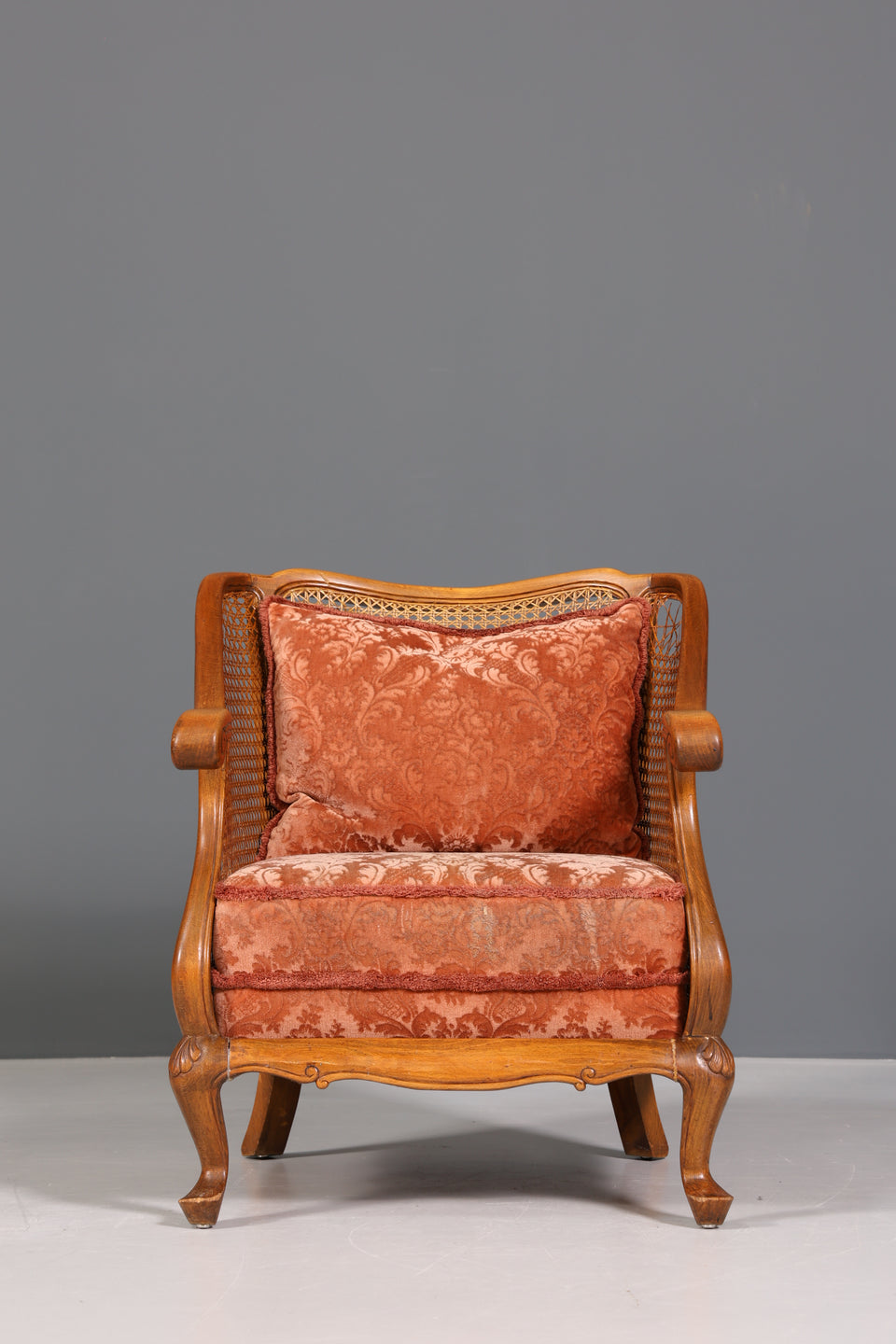 Traumhafter Chippendale Sessel Antik  60s Korbgeflecht Relax Sessel Vintage Samt Stoff 1 von 2