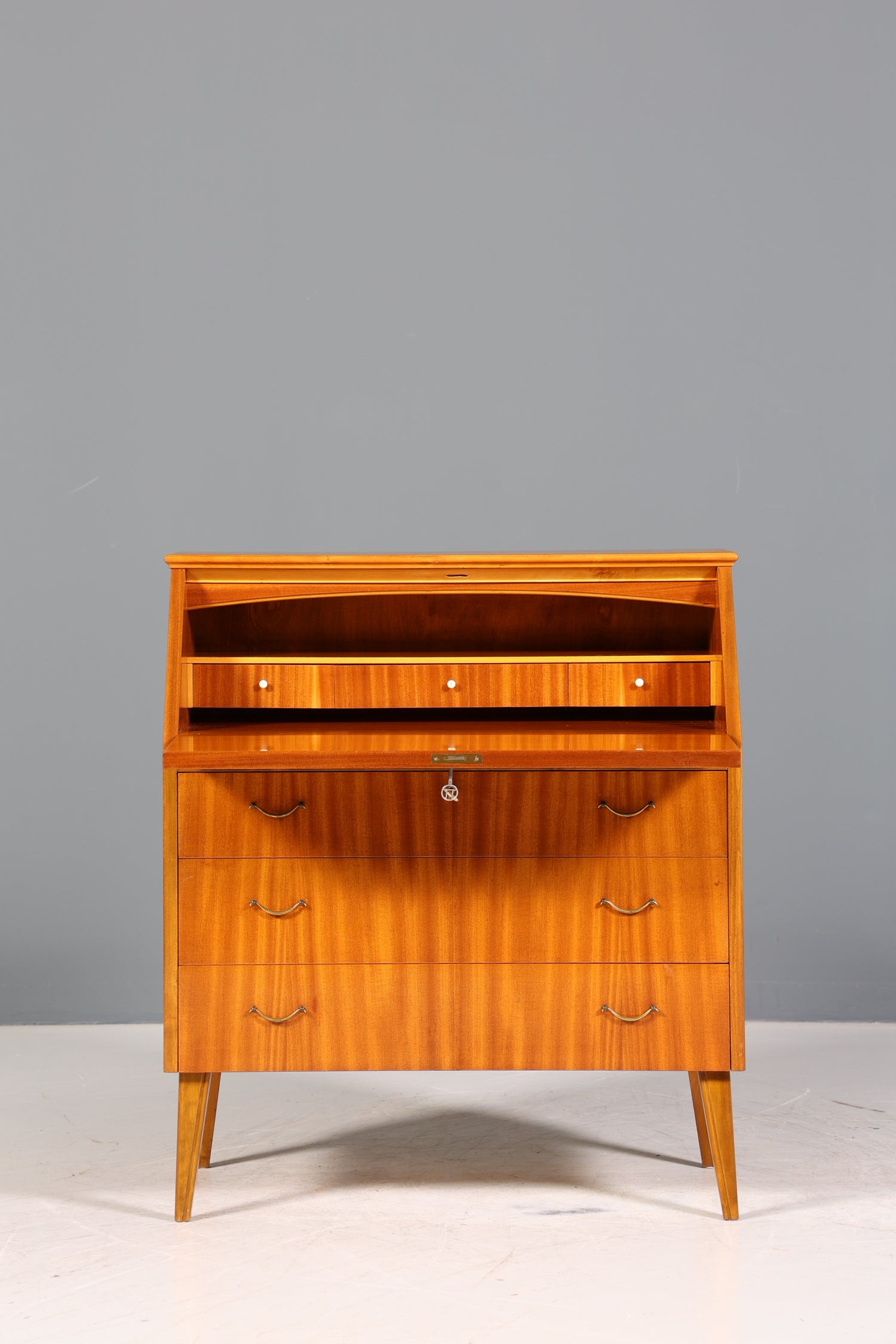 Schlichter Mid Century Sekretär Vintage Schreibmöbel echt Holz Kommode Office Secretary