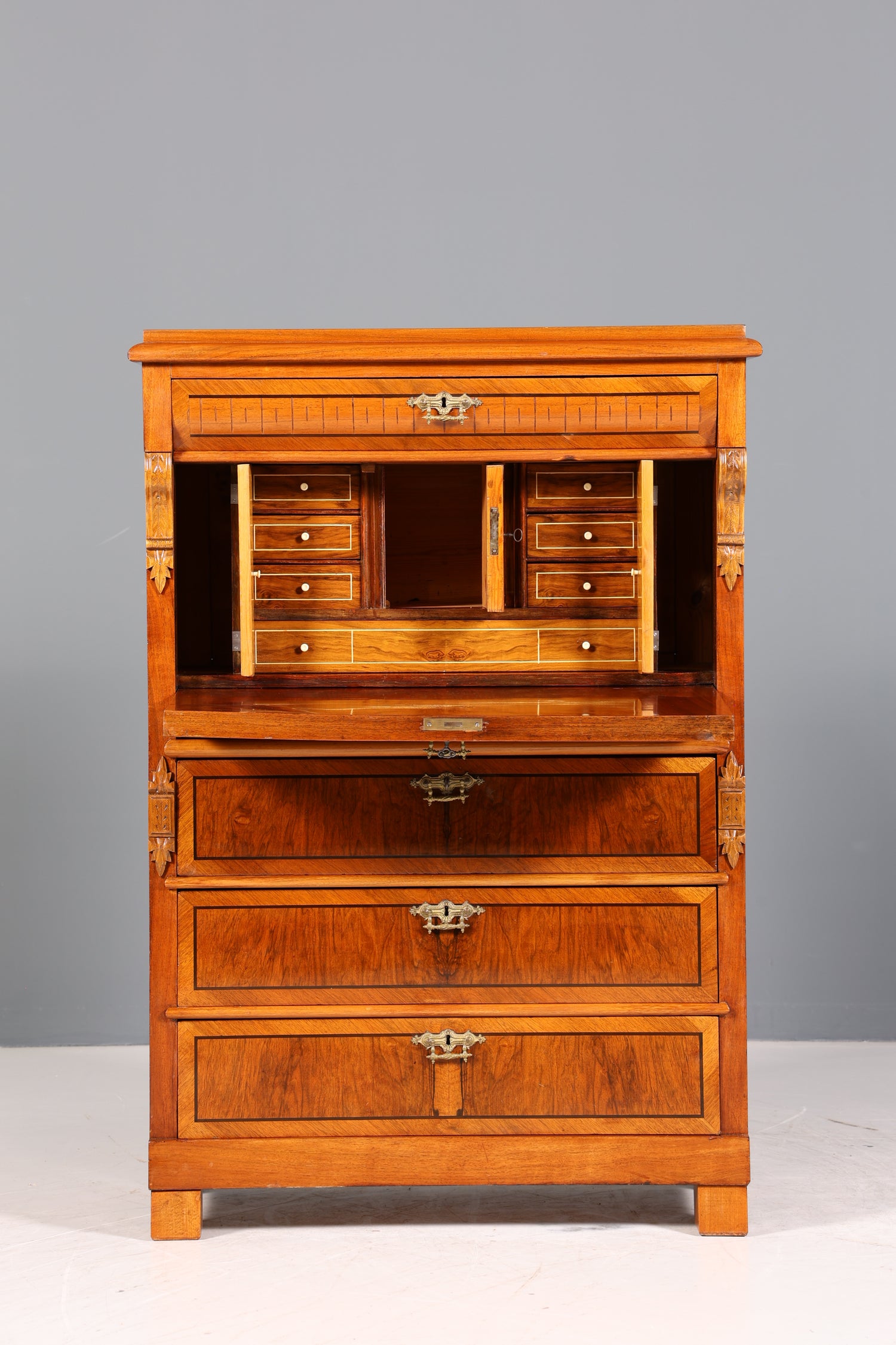 Edler Gründerzeit Sekretär Vertiko Highboard Louis Philippe Kommode Sekretär Schrank um 1880