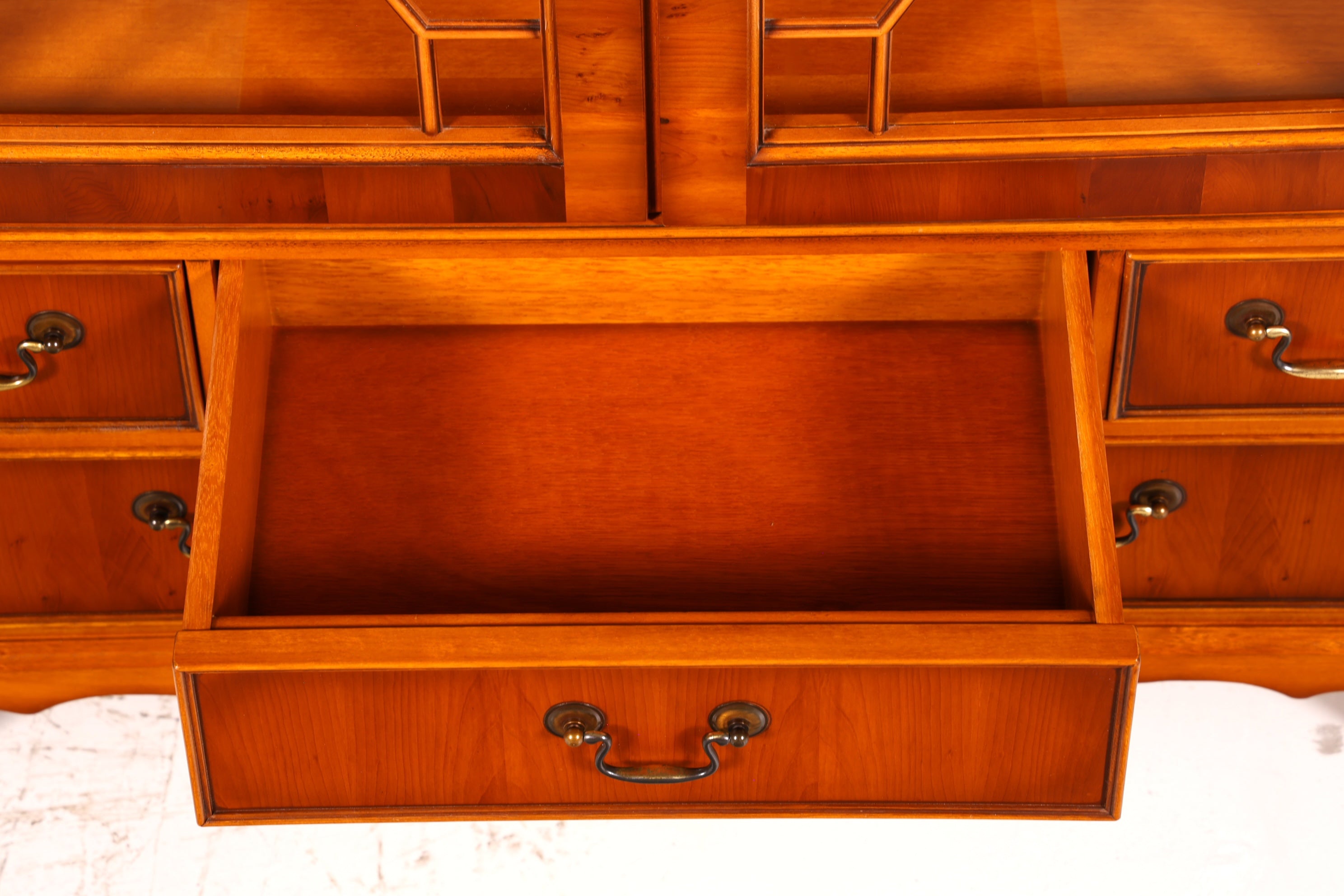 Beautiful Original Heldense Display Cabinet, English Yew Bookcase, Glass Cabinet with Lighting
