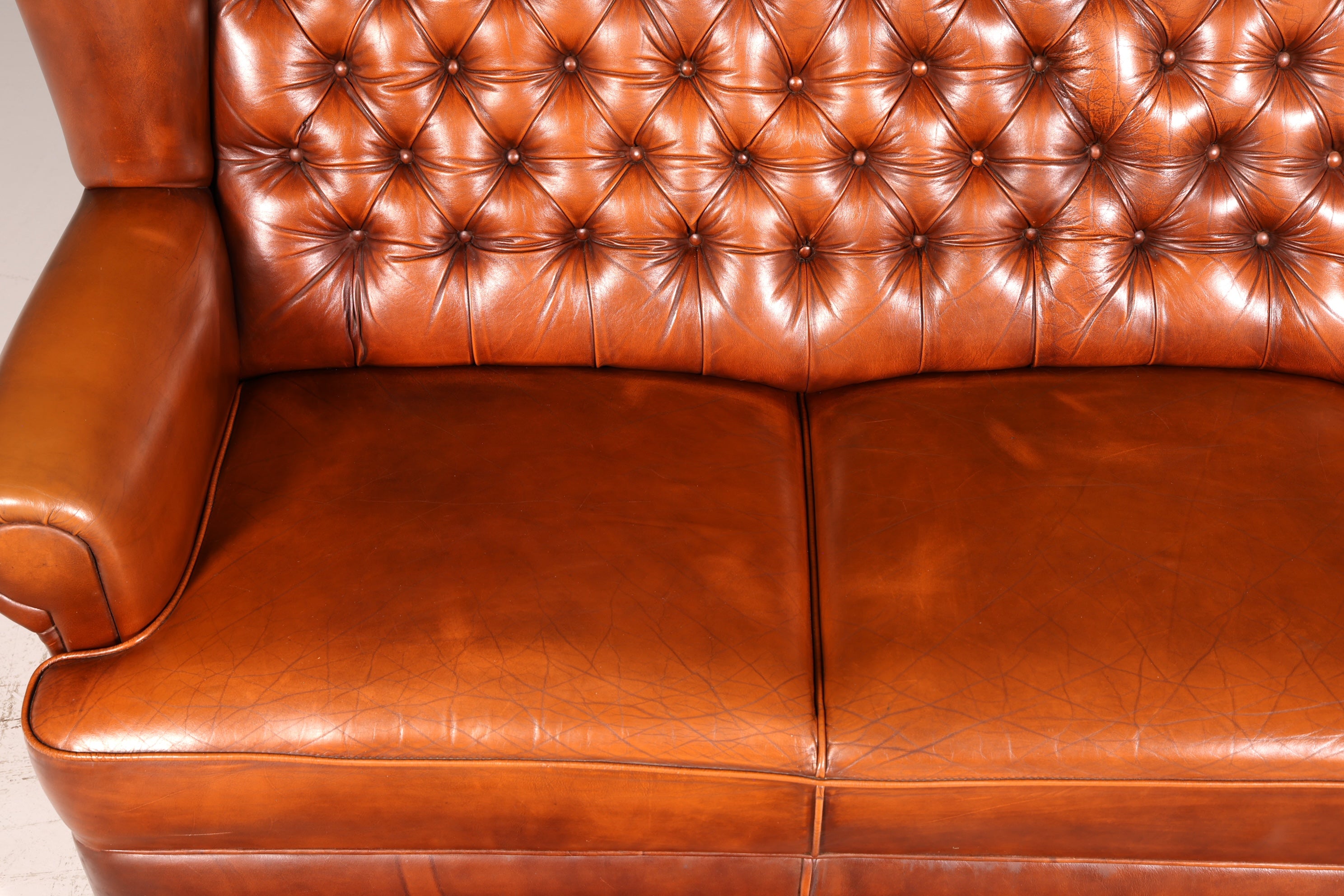 Wunderschönes Original Chesterfield Sofa 3-Sitzer Echt Leder Cognac Couch Englisch Ledersofa Vintage