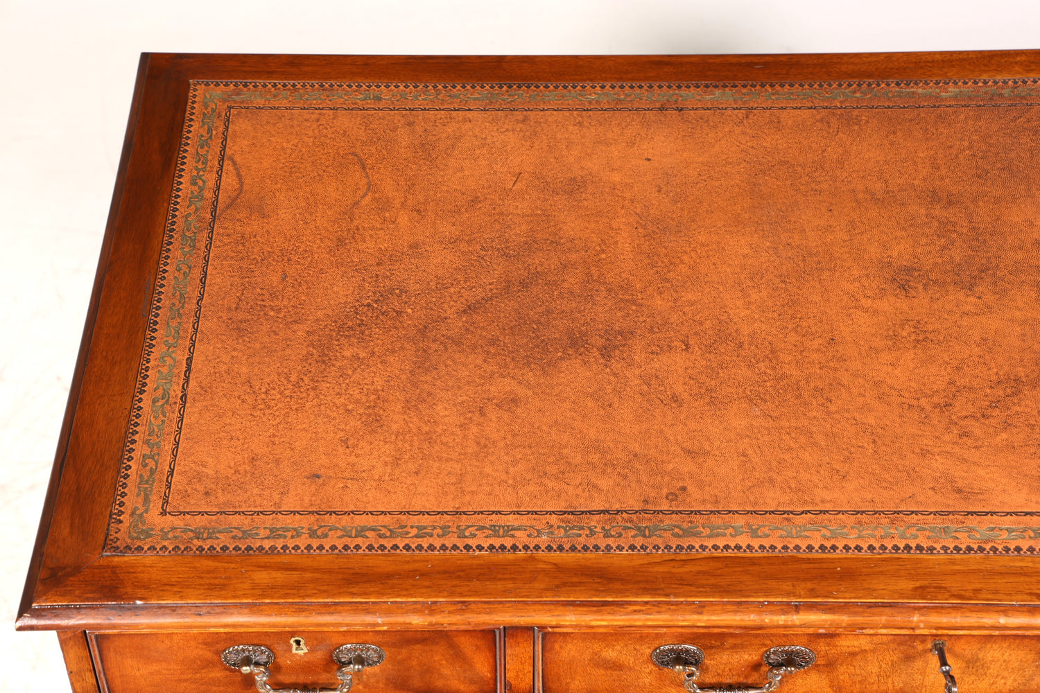 Stilvoller Englischer Schreibtisch Mahagoni Bürotisch Englisch Desk Leder Auflage