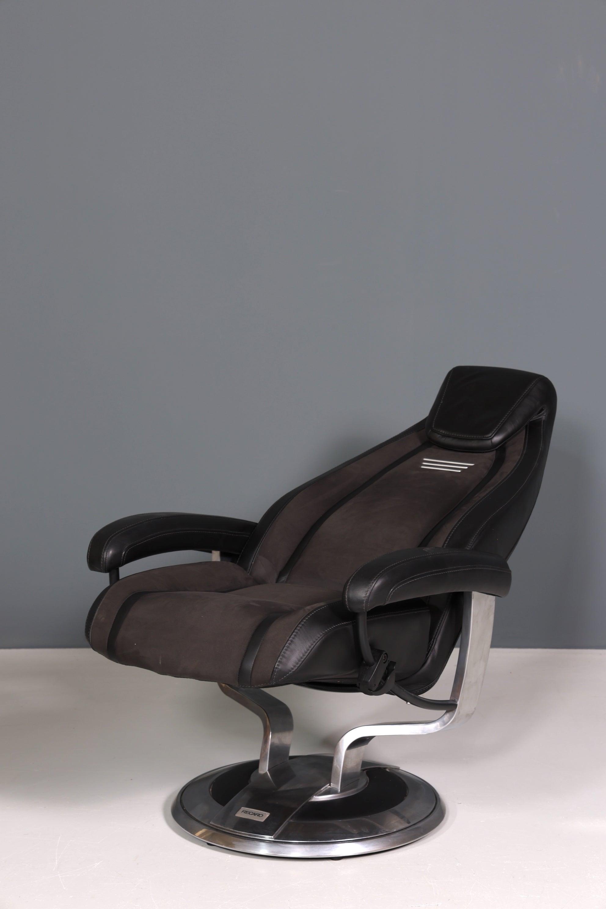 Edler Designer Sessel mit Hocker "Recaro" echt Leder Relax Armlehnsessel Fussablage