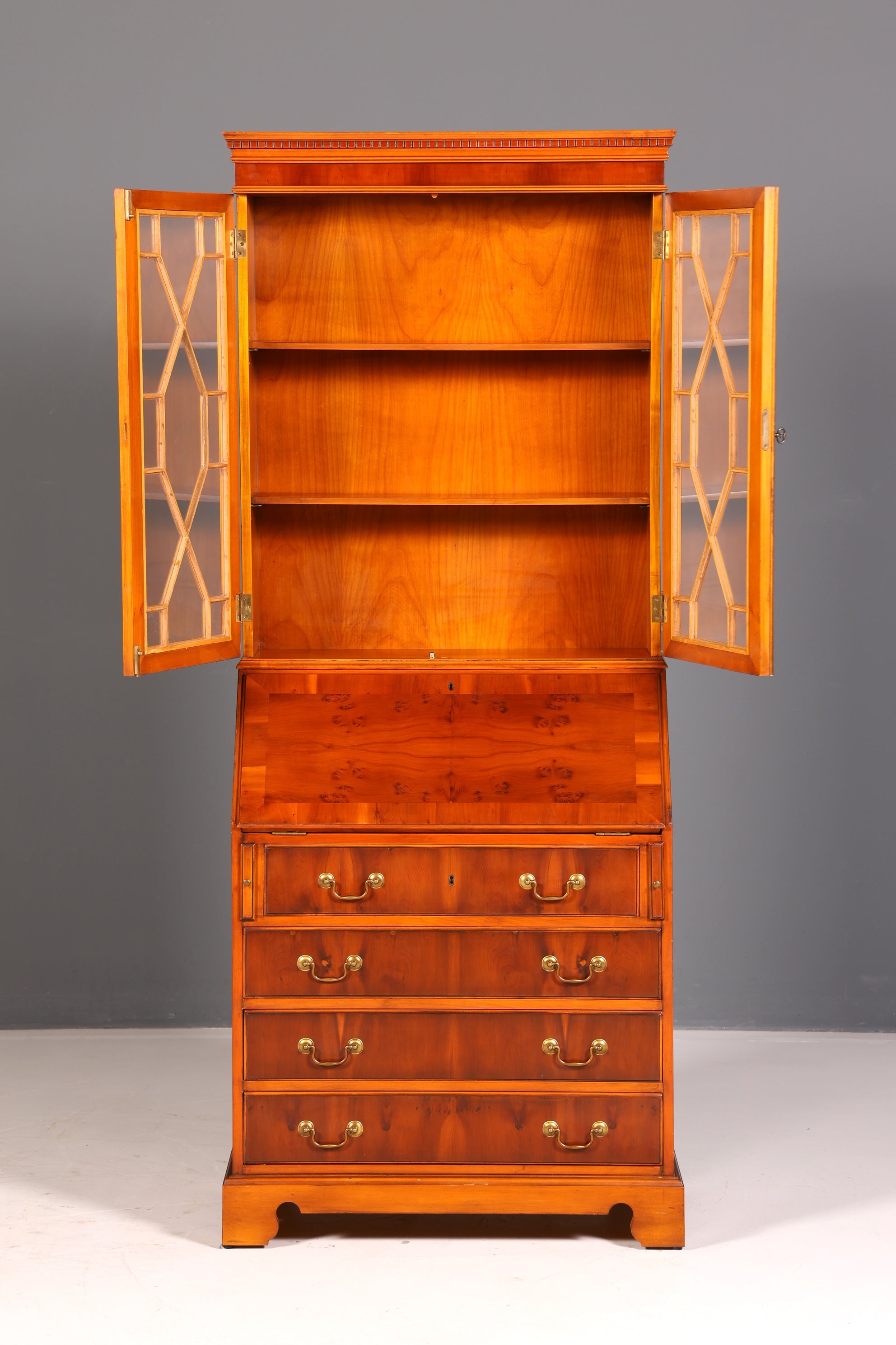 Wunderschöner Englischer Aufsatzsekretär Eibe Sekretär Vitrine Büro Antik Schrank Bibliothek Vintage