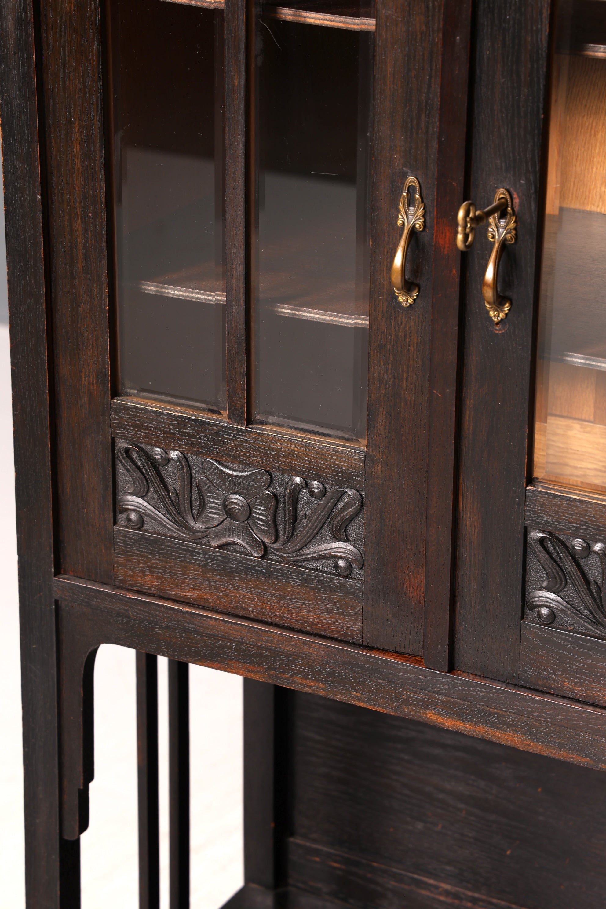 G217 Finish cm Traumhafte Jugendstil Vitrine Antike Holz Bücherschrank Eiche Antik Schrank Geschirrschrank (Kopie)