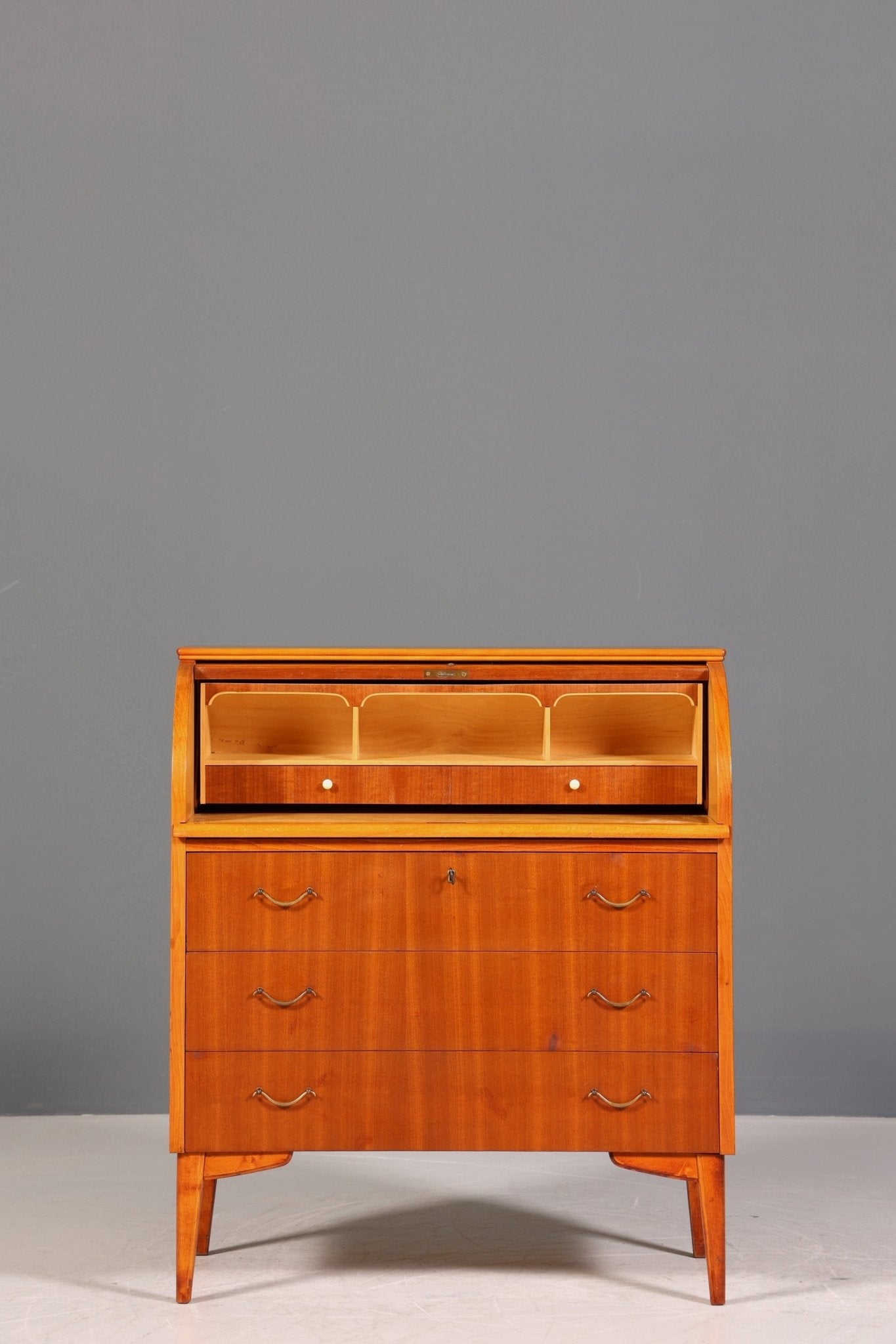 Schlichter Mid Century Rollladen Sekretär echt Holz Büro Schrank Vintage Schreibkommode