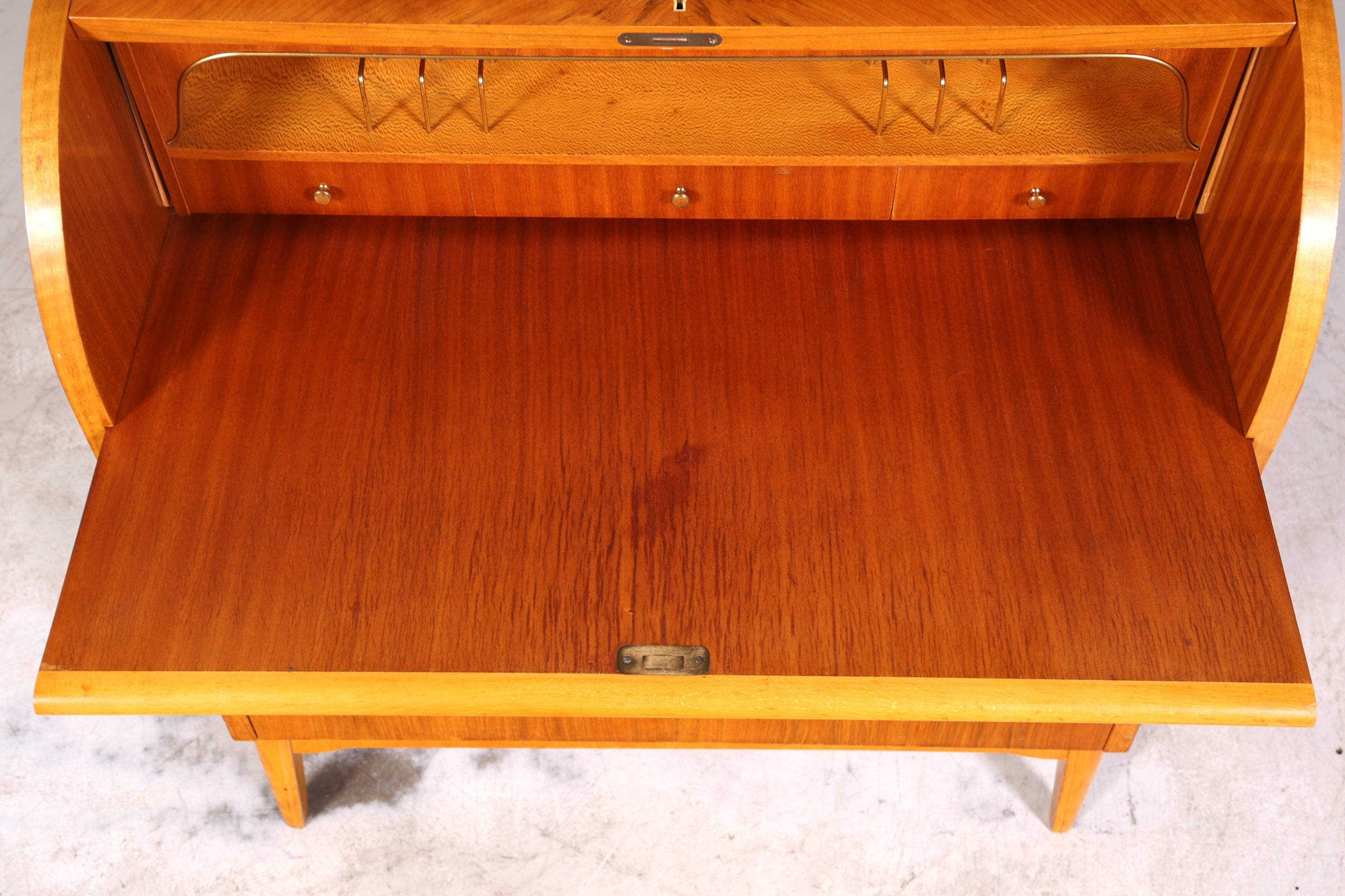 Schlichter Mid Century Rollladen Sekretär echt Holz Büro Schrank Vintage Schreibkommode