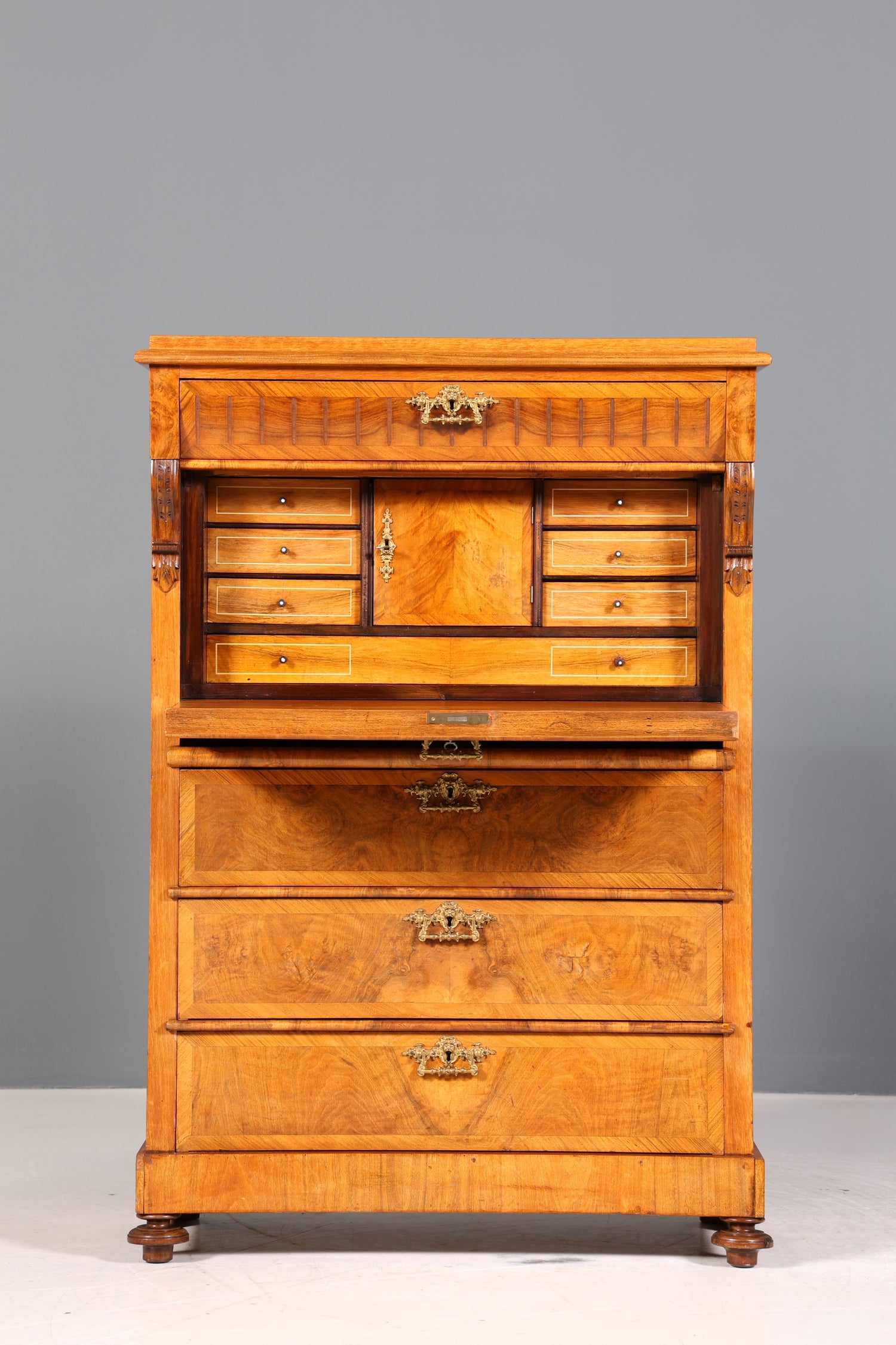 Edler Gründerzeit Sekretär Vertiko Highboard Louis Philippe Kommode Sekretär Schrank um 1880