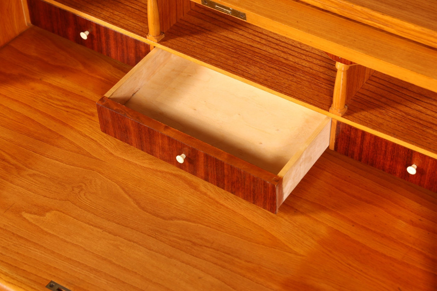 Stilvoller Mid Century Rollladen Sekretär echt Holz Vintage Büro Schrank Retro Schreibkommode 60s