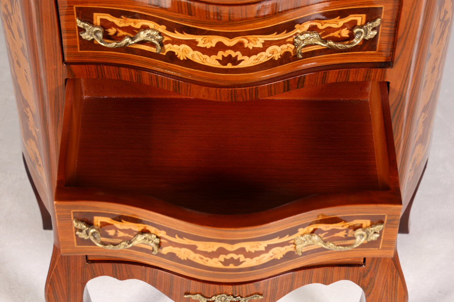 Traumhaftes Barock Stil Louis XV Highboard Intarsien Vertiko Kommode Schubladenkommode