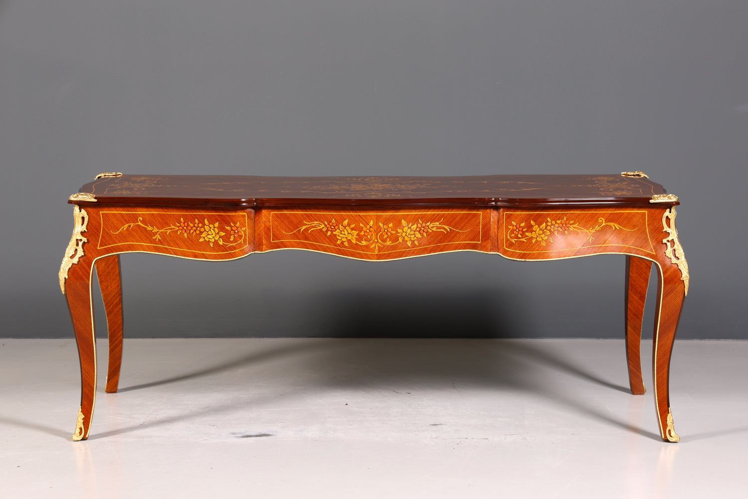 Prächtiger XXL Louis XV Stil Schreibtisch French Desk Antik Intarsien Bürotisch Office Table