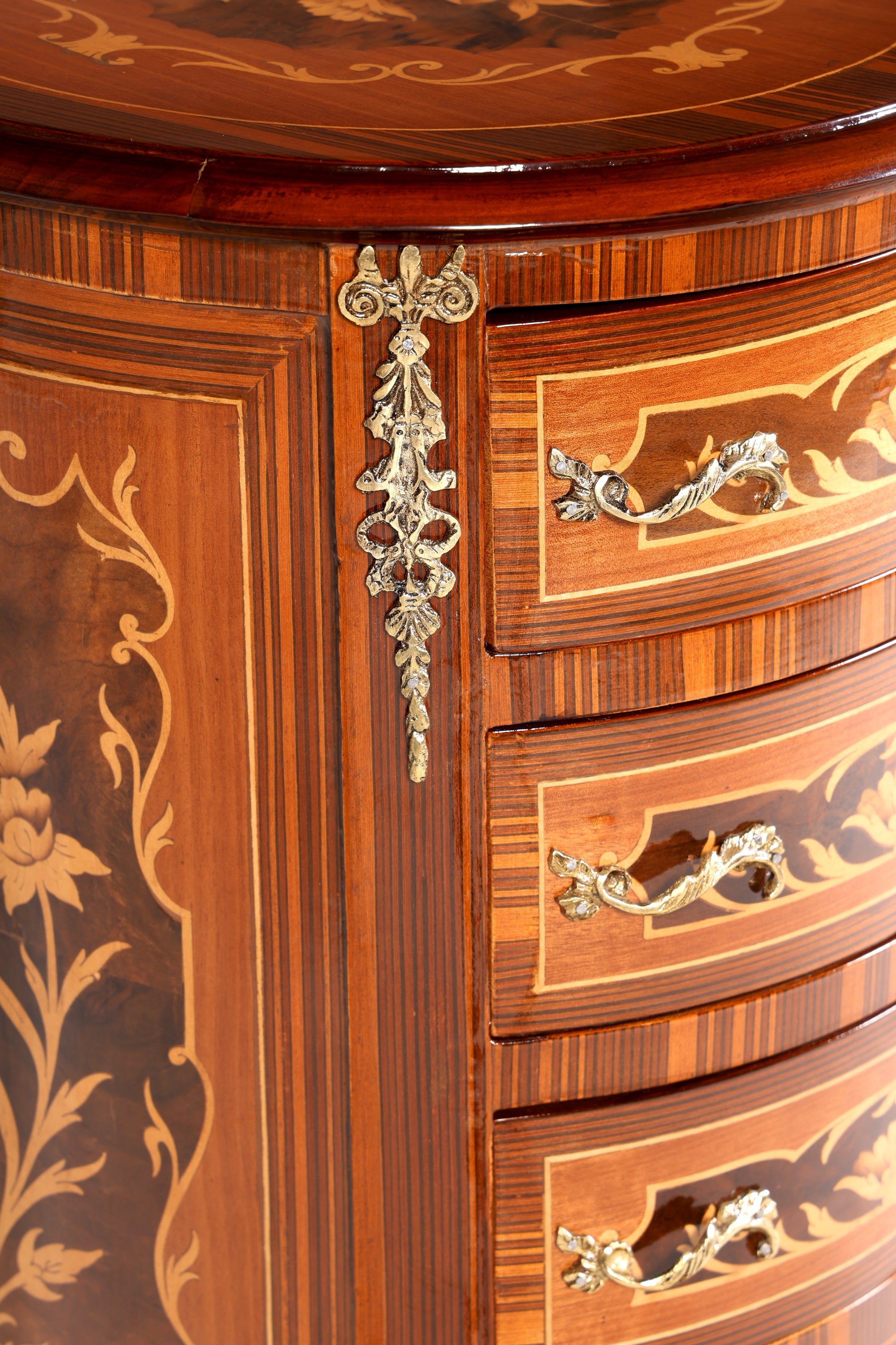 Wunderschöne Barock Stil Kommode Vertiko Intarsien Schubladenkommode 7-Schübige Kommode