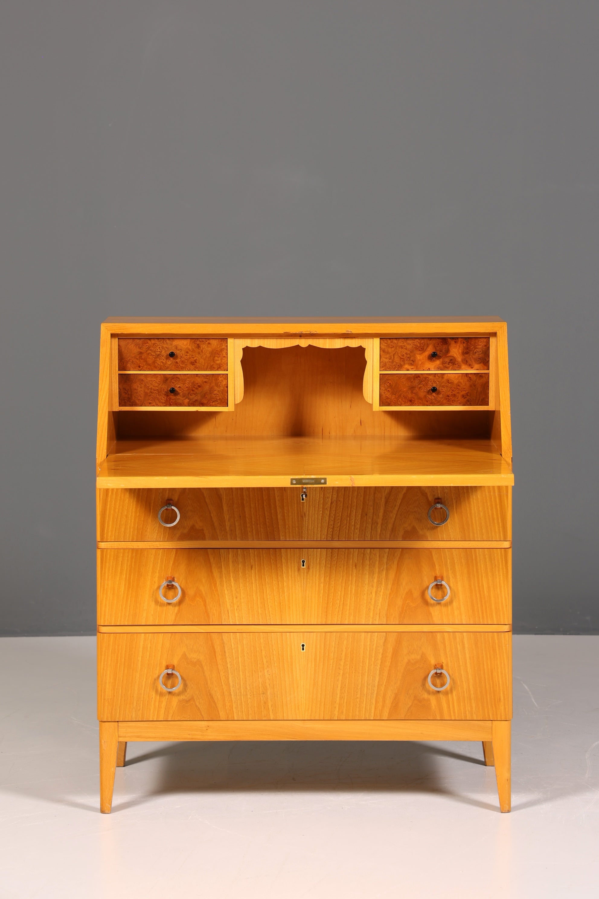 Schlichter Mid Century Sekretär Vintage Schreibmöbel echt Holz Kommode Retro Office Secretary