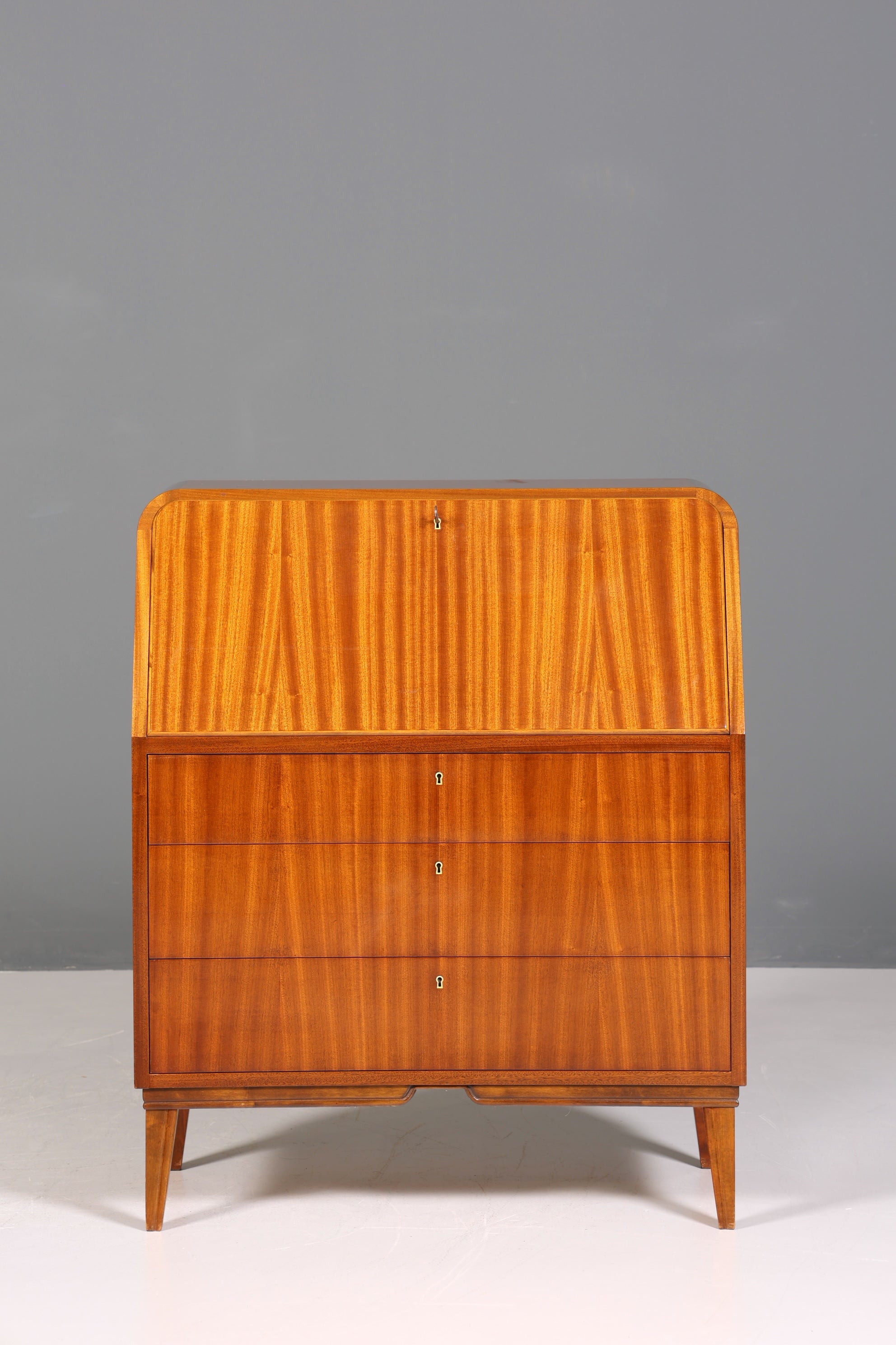 F223 Finish cm Schlichter Mid Century Sekretär Vintage Schreibmöbel echt Holz Kommode Office Secretary