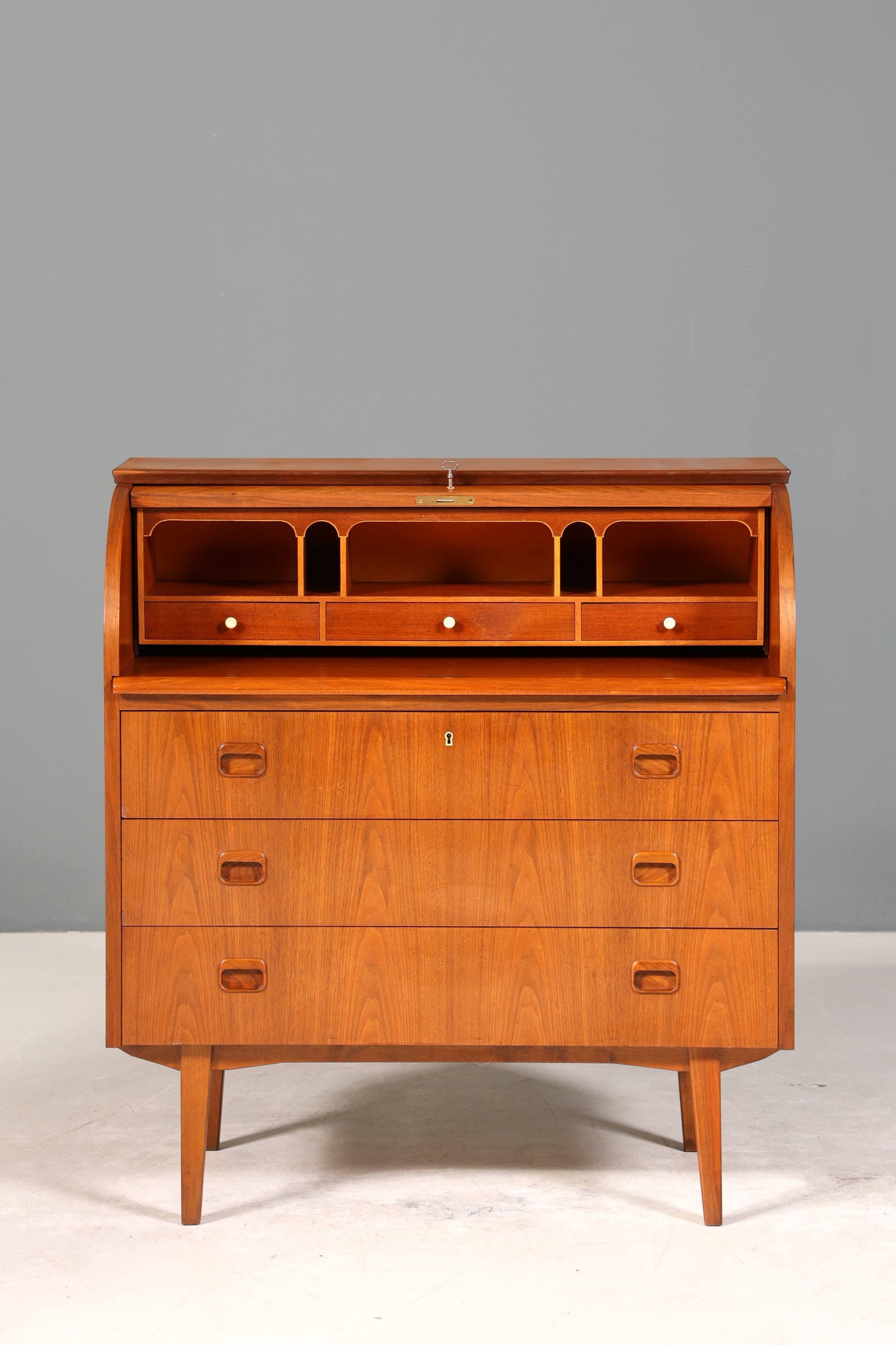 Wunderschöner Mid Century Rollladen Sekretär Danish Design echt Holz Schreibkommode 60er Jahre