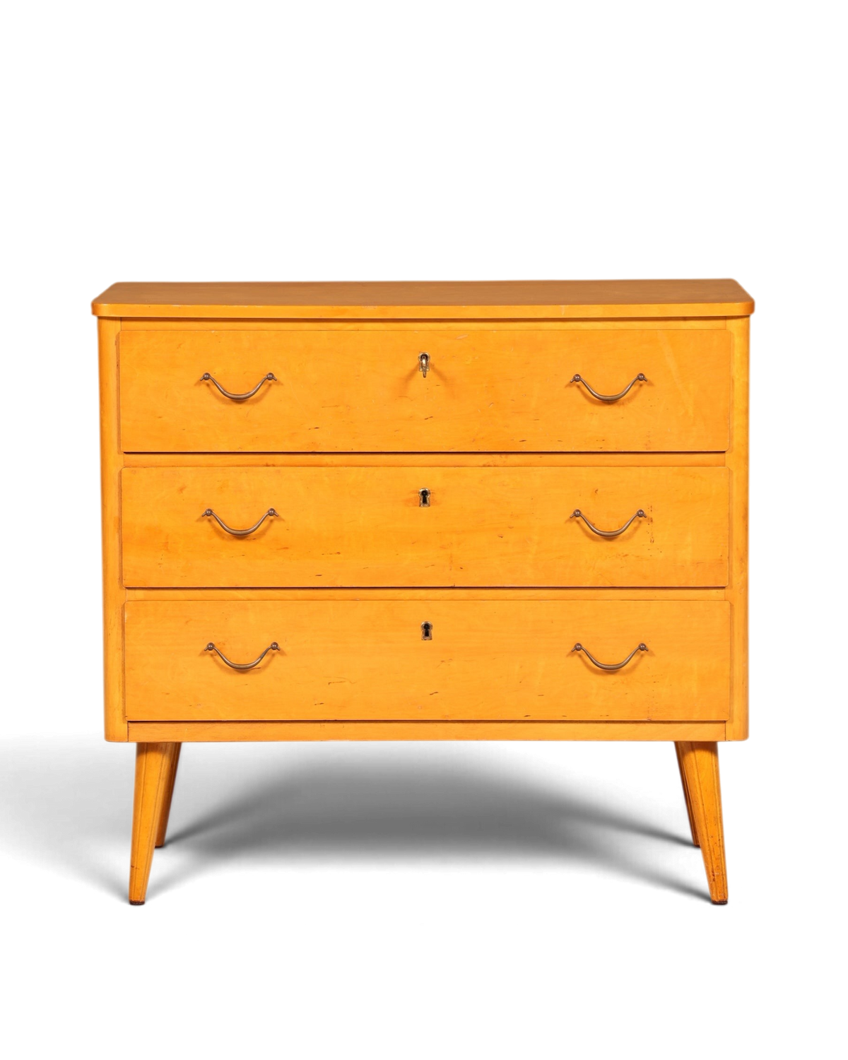 Hauptstadt Möblerei Mid Century Kommode aus massivem Holz mit drei Schubladen und Vintage-Beschlägen im 60er-Jahre-Stil