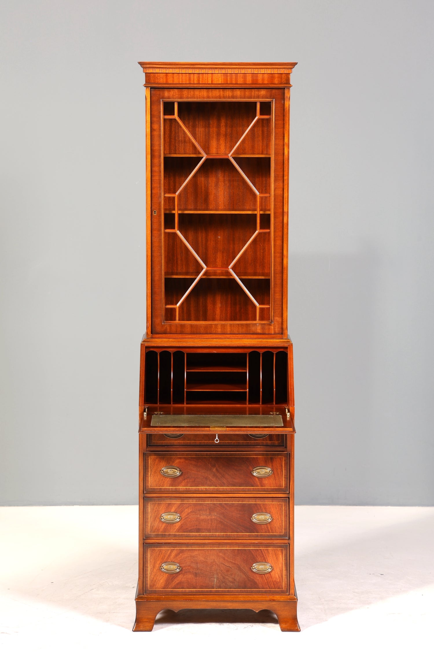 Edler Englischer Sekretär Original Heldense Büro Aufsatzsekretär Antik 60s Vitrinen Schrank UK