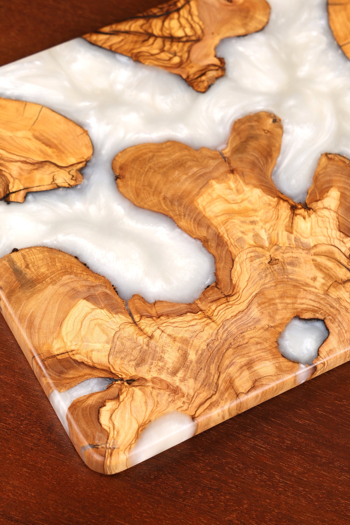 Elegant handmade epoxy resin cutting board, olive wood serving board, epoxy wood board
