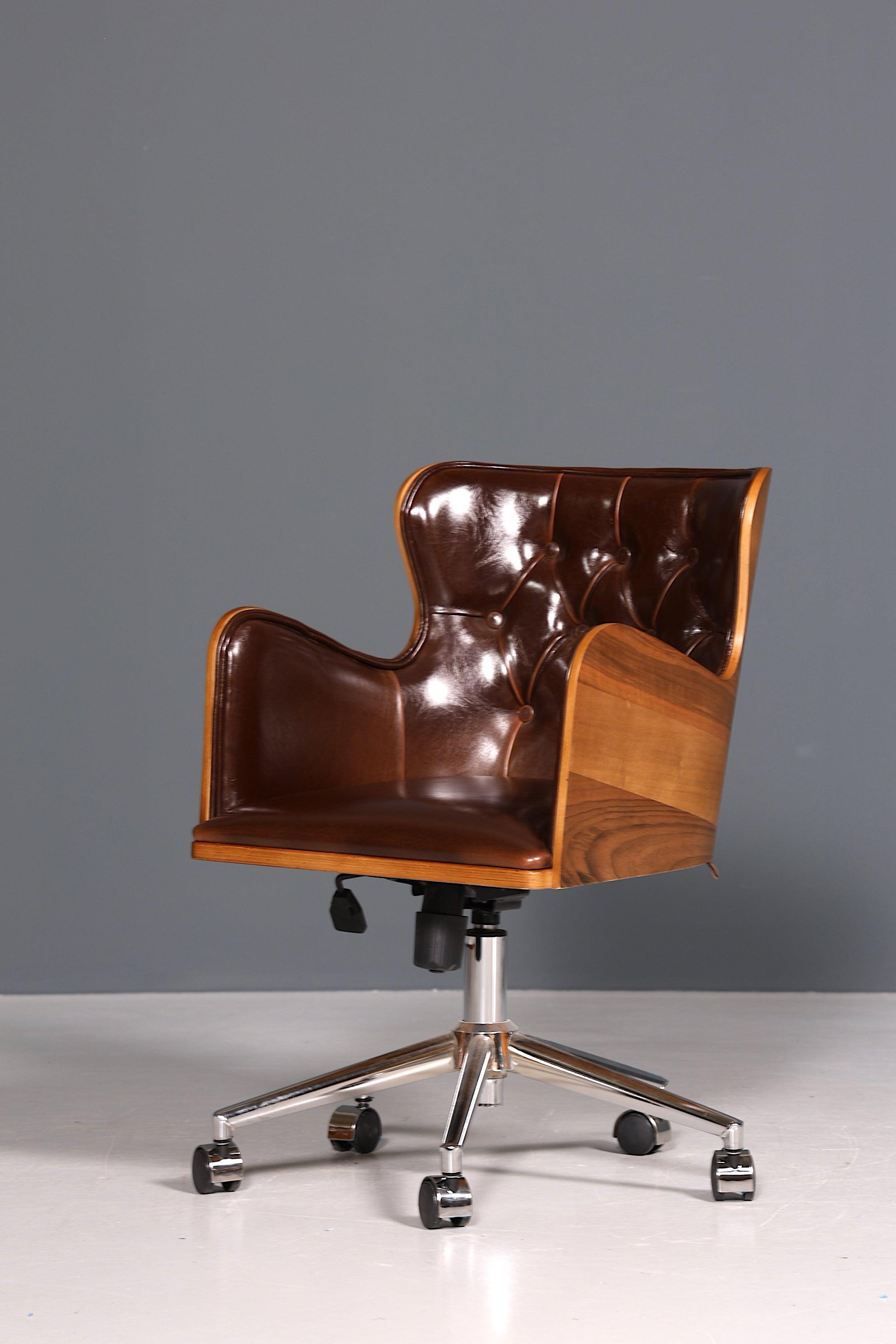 Chesterfield Büro Armlehnstuhl "Leon-Office" Nussbaum braun