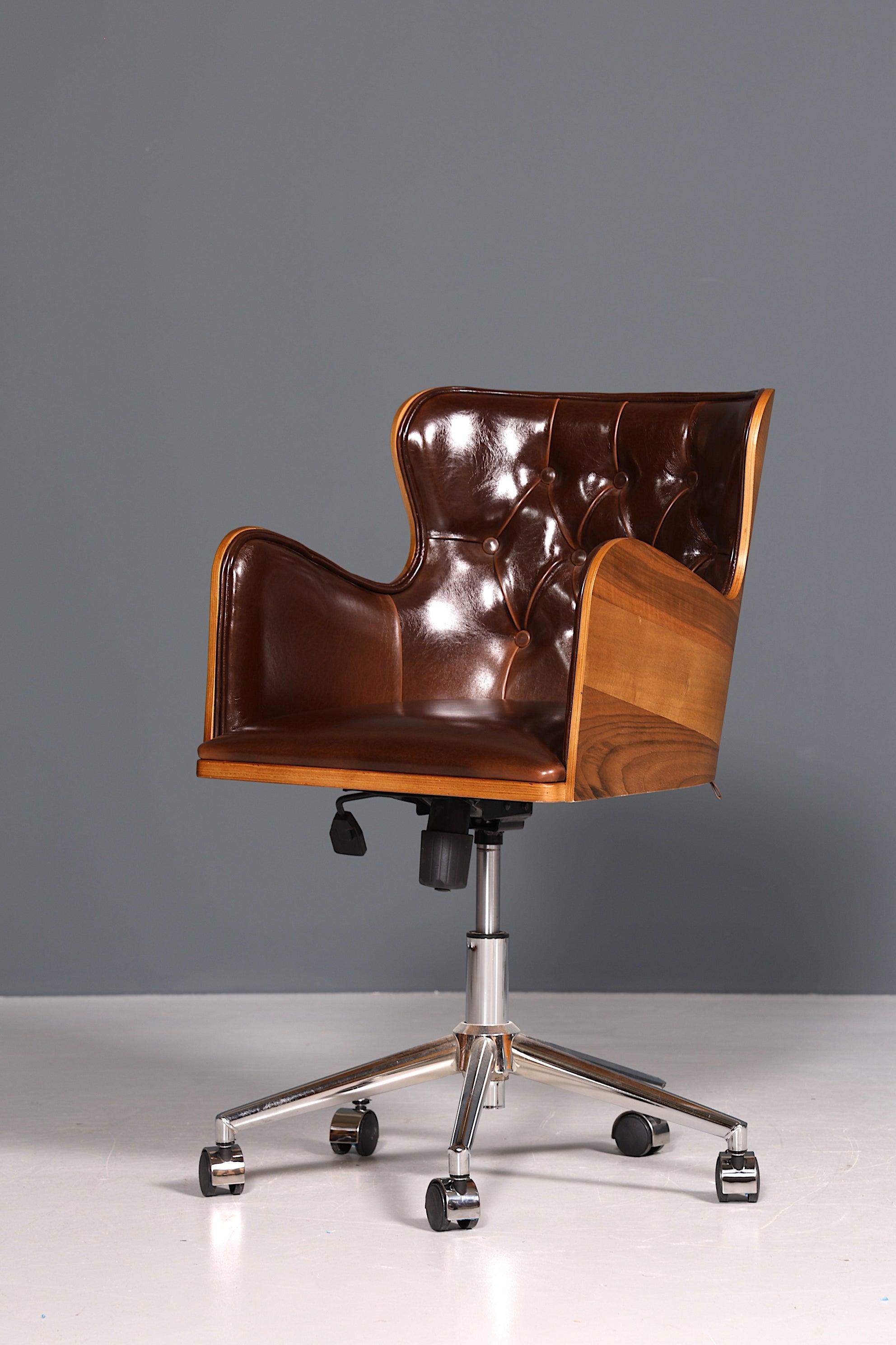 Chesterfield Büro Armlehnstuhl "Leon-Office" Nussbaum braun